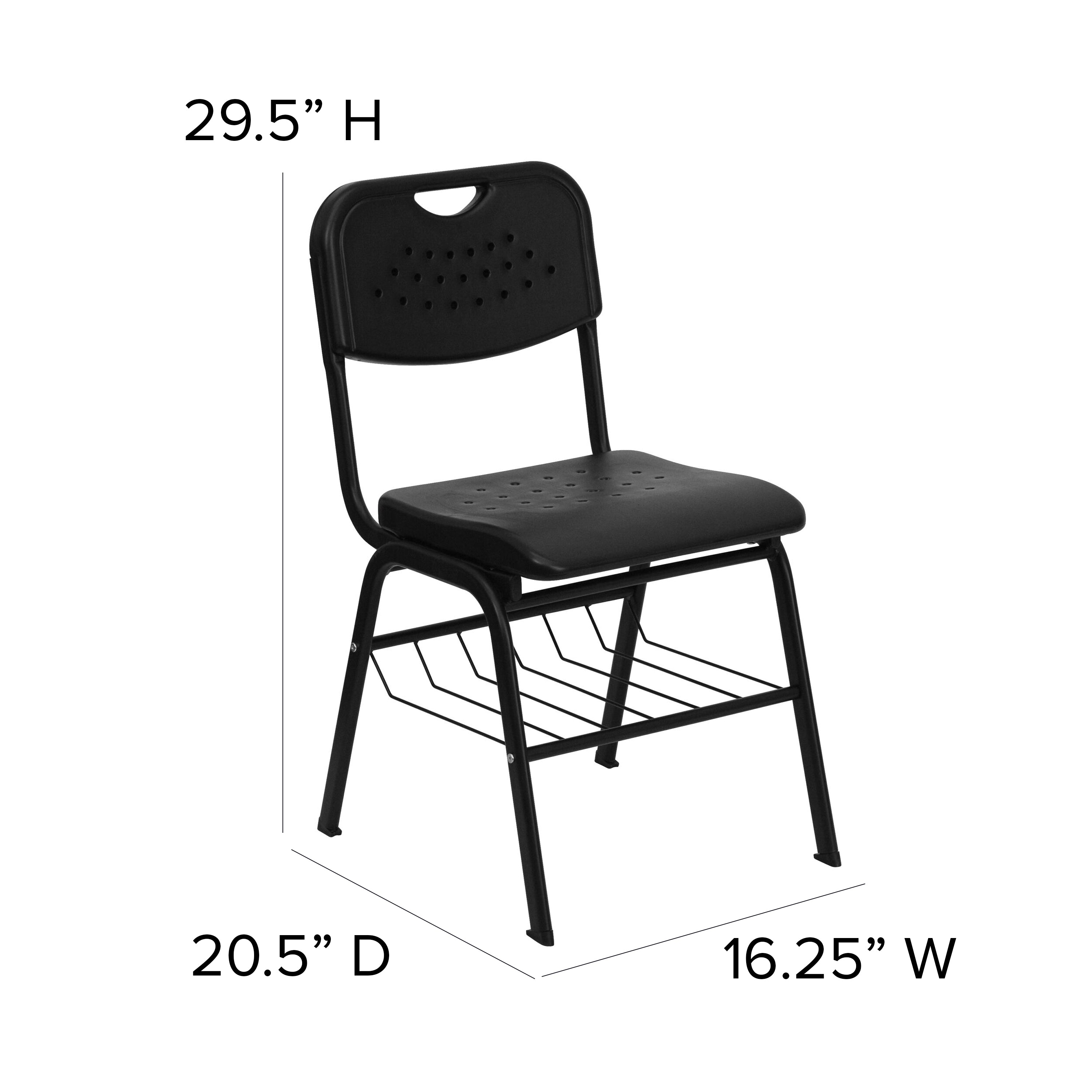 HERCULES Series 880 lb. Capacity Black Plastic Chair with Black Frame and Book Basket