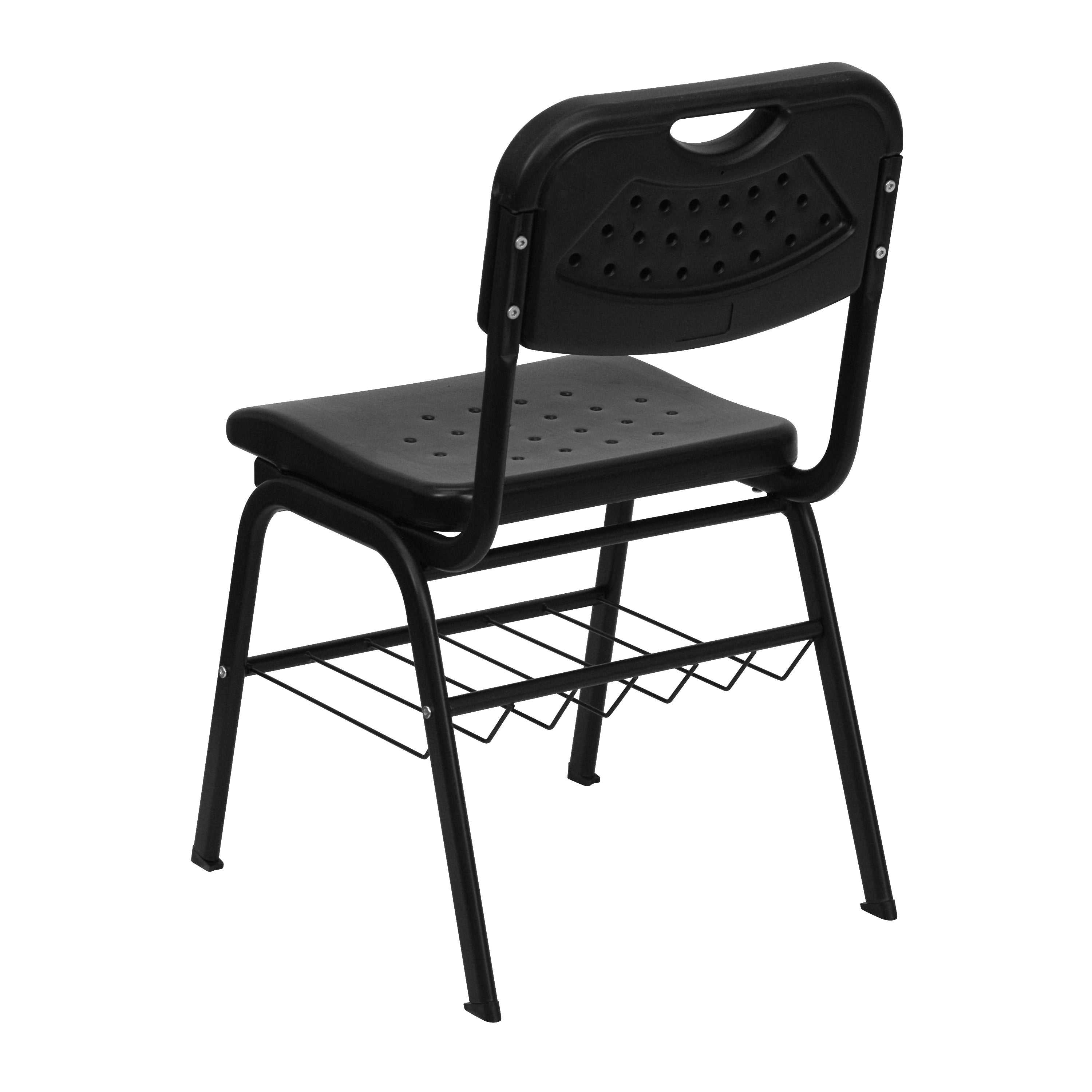 HERCULES Series 880 lb. Capacity Black Plastic Chair with Black Frame and Book Basket
