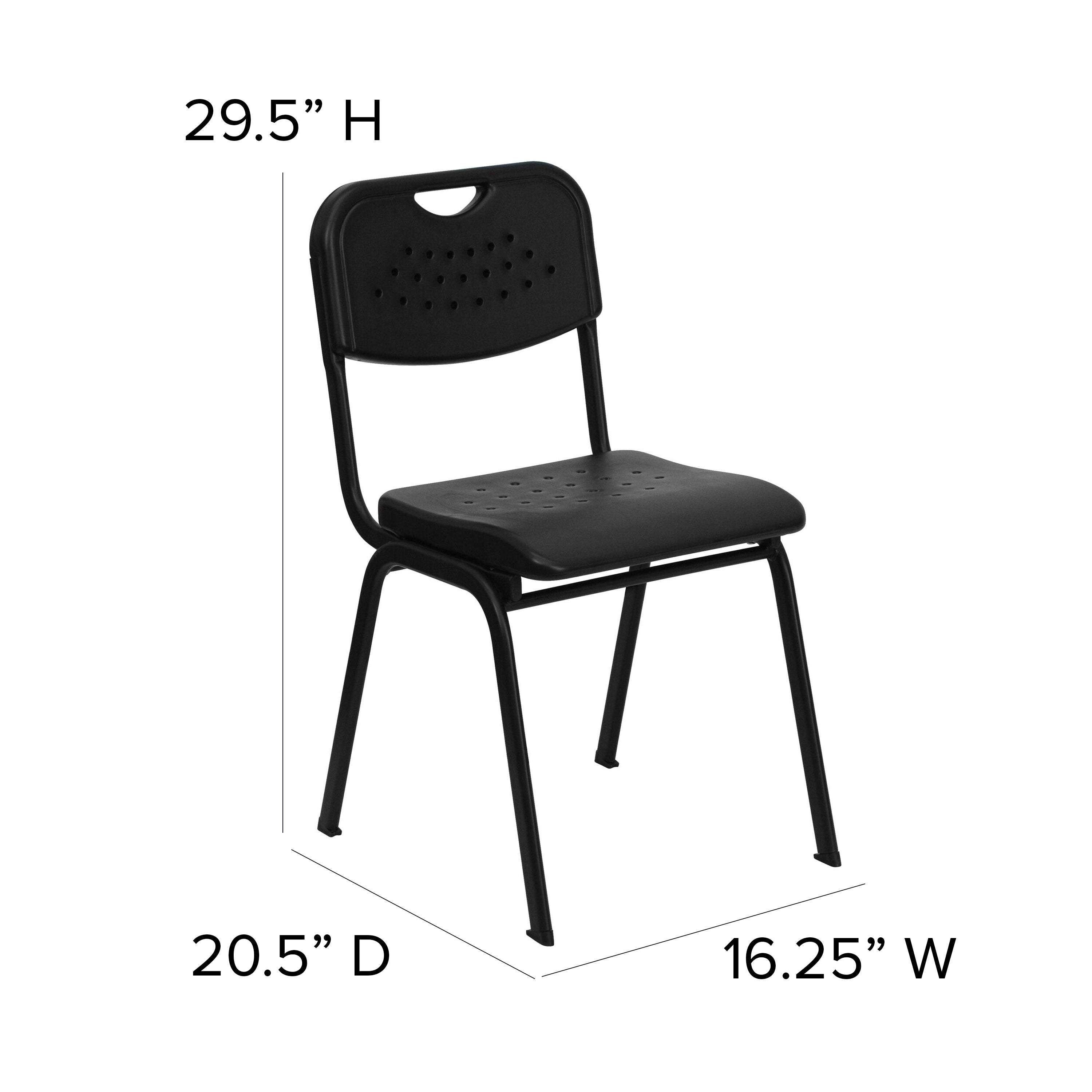 HERCULES Series 880 lb. Capacity Black Plastic Stack Chair with Open Back and Black Frame