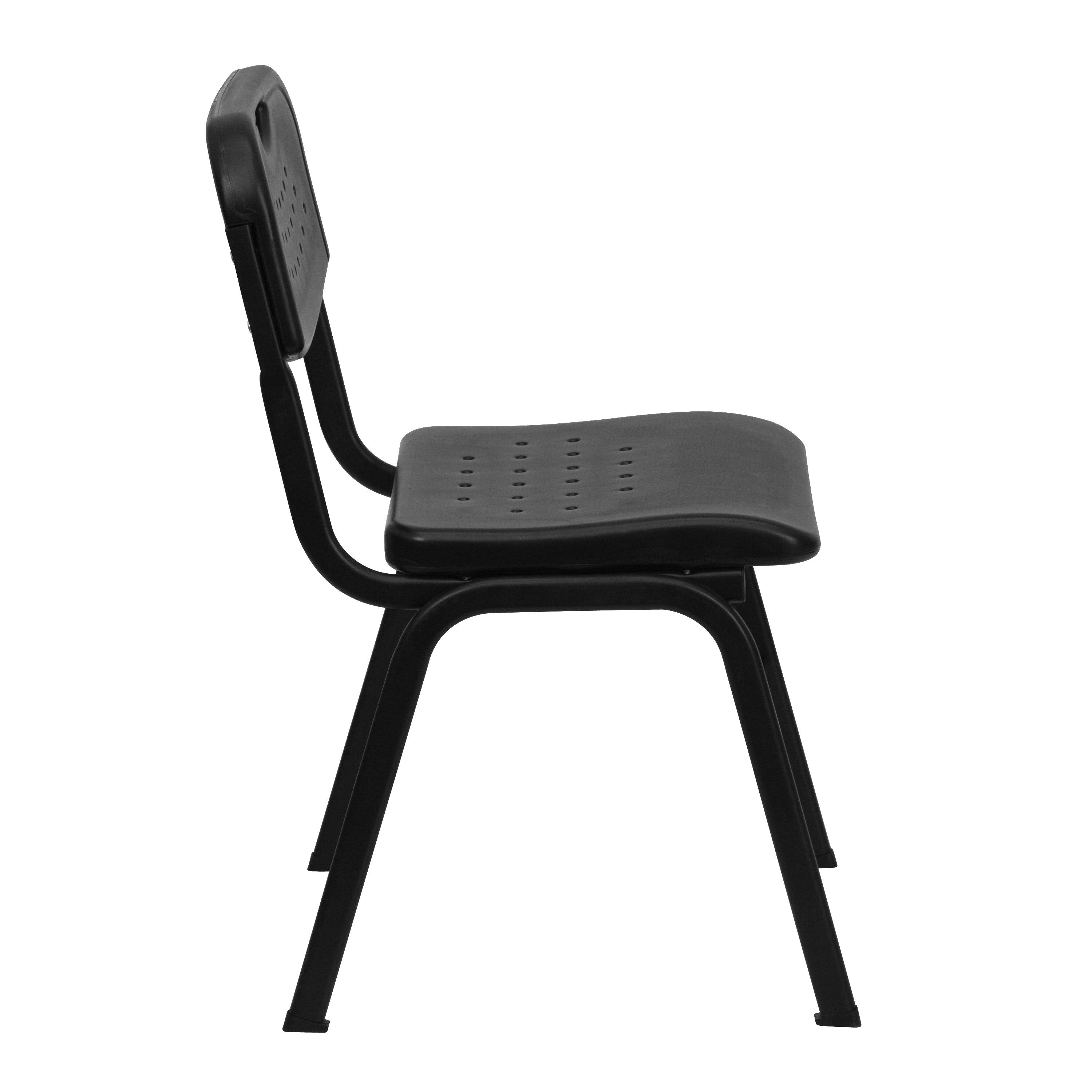 HERCULES Series 880 lb. Capacity Black Plastic Stack Chair with Open Back and Black Frame