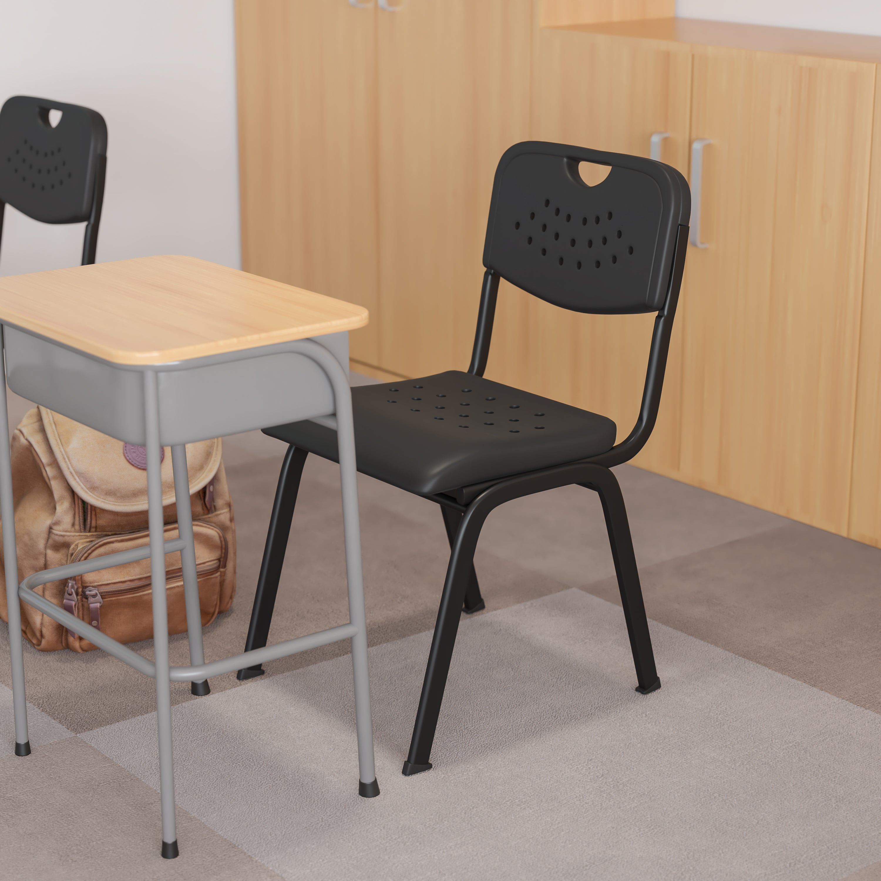HERCULES Series 880 lb. Capacity Black Plastic Stack Chair with Open Back and Black Frame