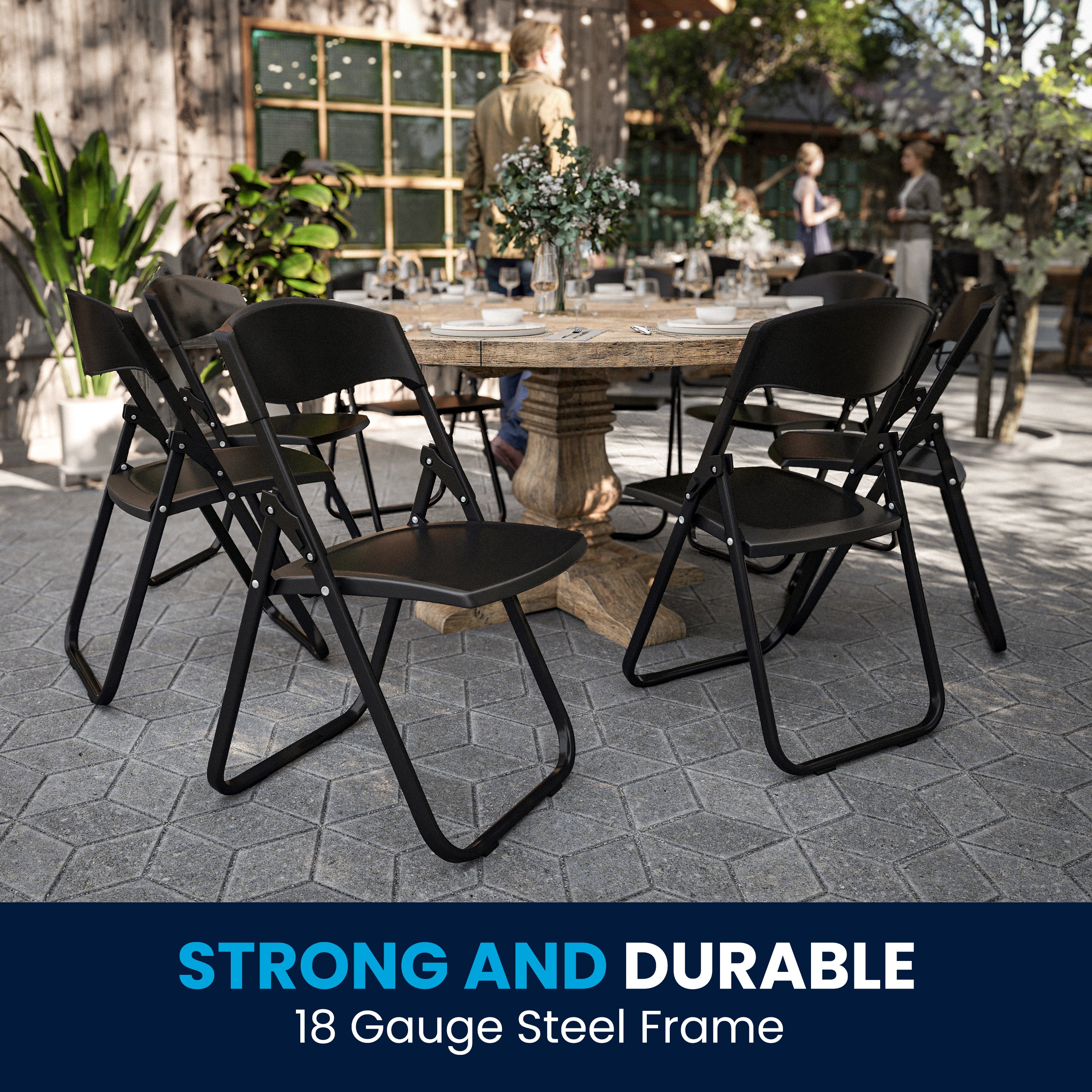 2 Pack HERCULES Series 500 lb. Capacity Heavy Duty Black Plastic Folding Chair with Built-in Ganging Brackets