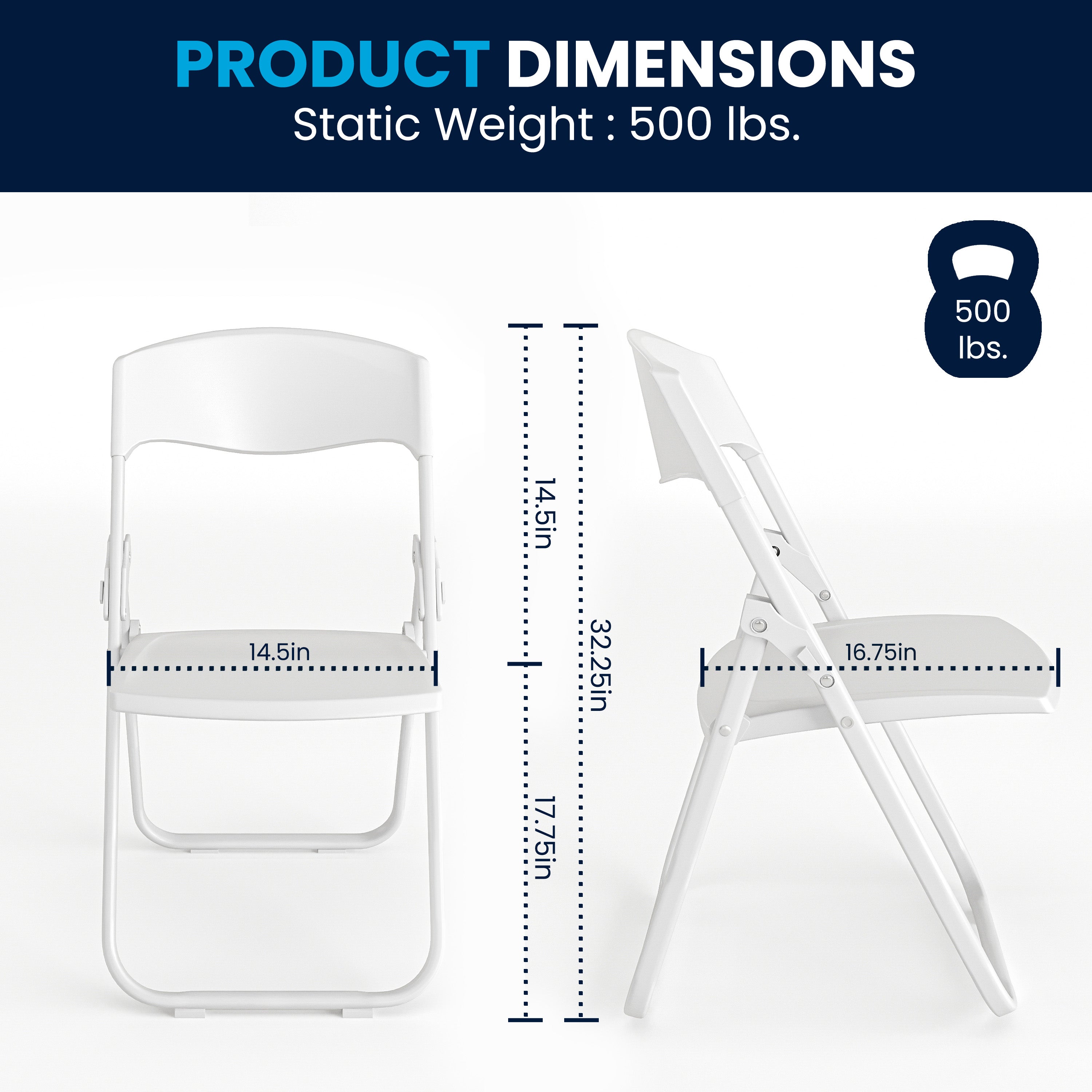 2 Pack HERCULES Series 500 lb. Capacity Heavy Duty White Plastic Folding Chair with Built-in Ganging Brackets