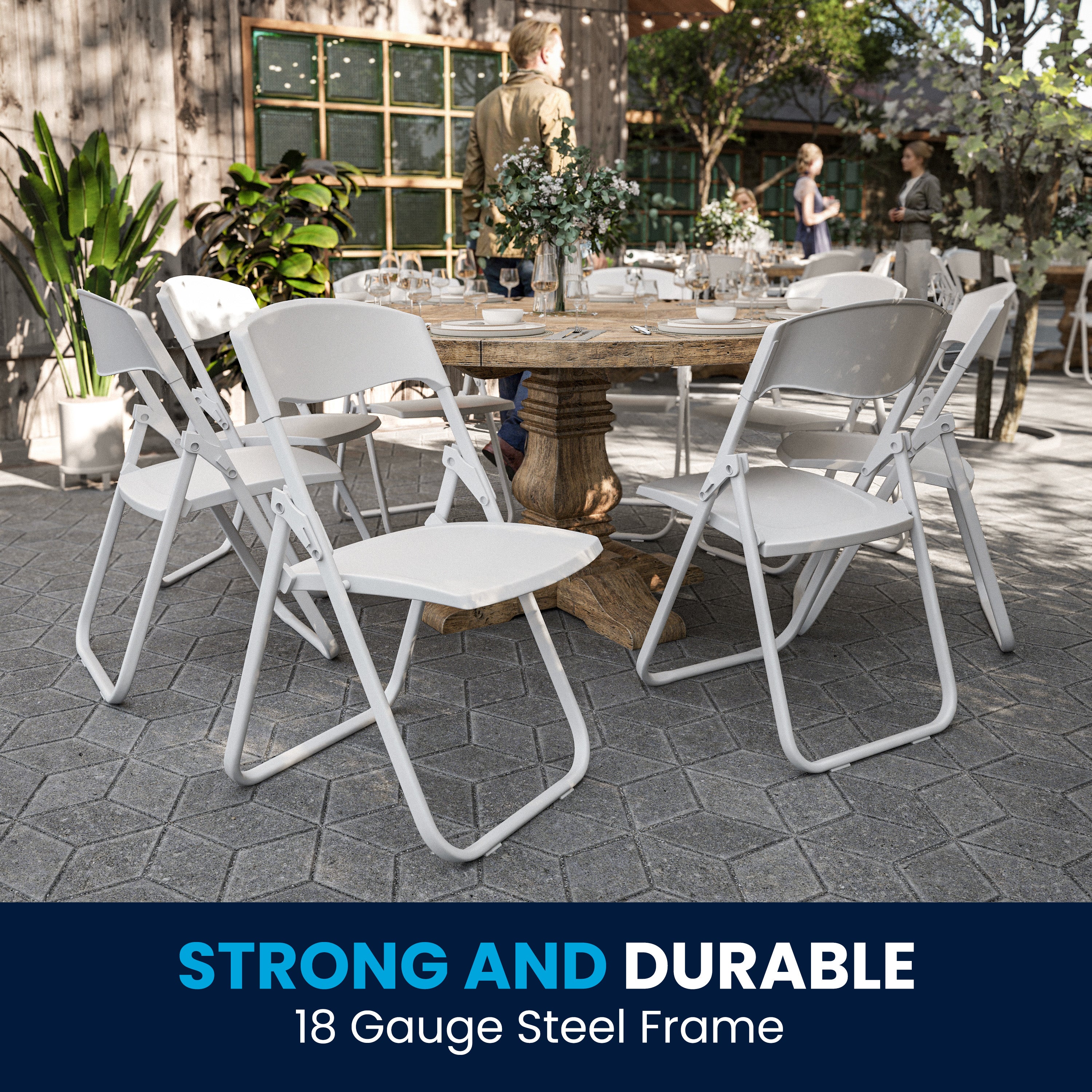 2 Pack HERCULES Series 500 lb. Capacity Heavy Duty White Plastic Folding Chair with Built-in Ganging Brackets
