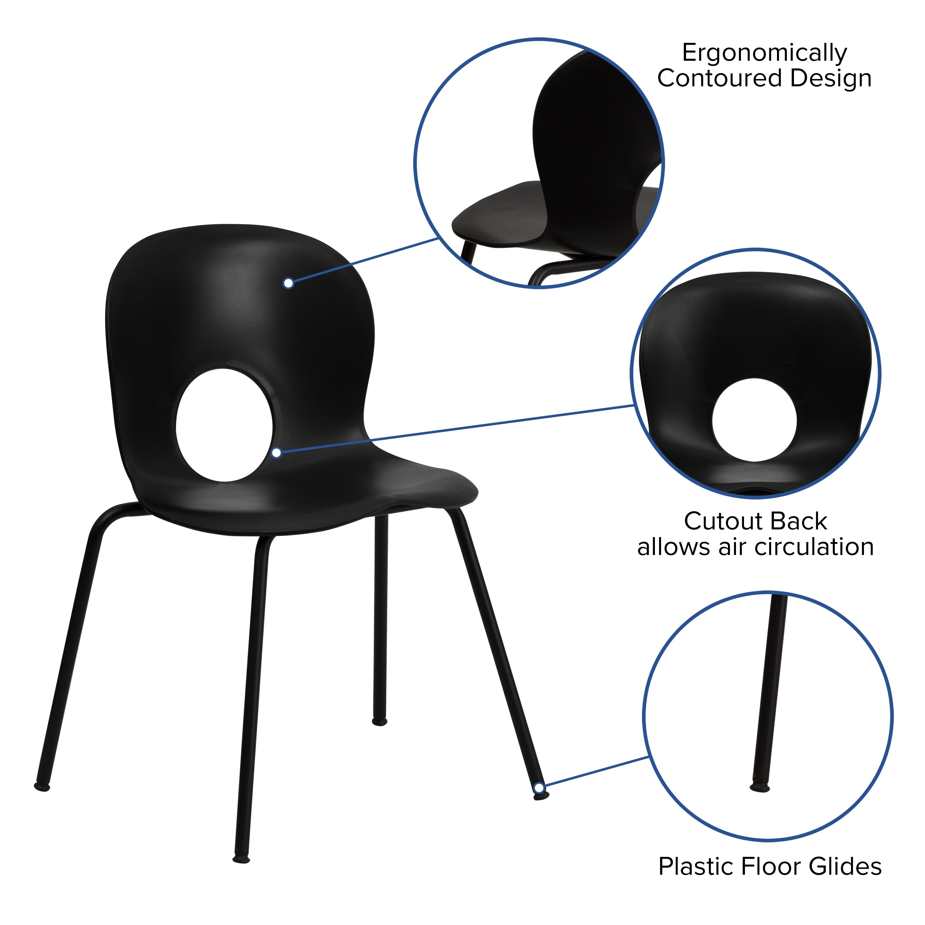 HERCULES Series 770 lb. Capacity Designer Black Plastic Stack Chair with Black Frame