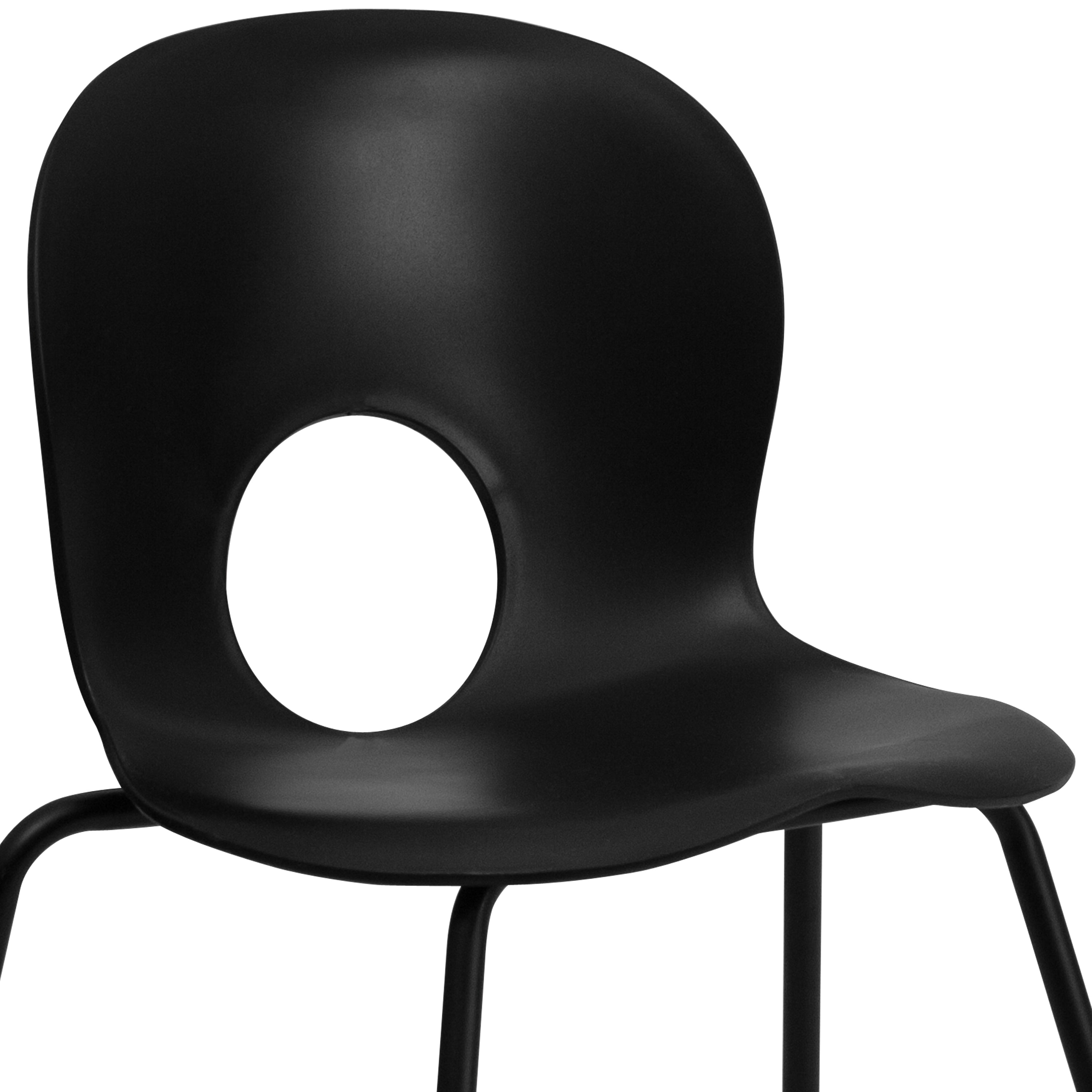 HERCULES Series 770 lb. Capacity Designer Black Plastic Stack Chair with Black Frame