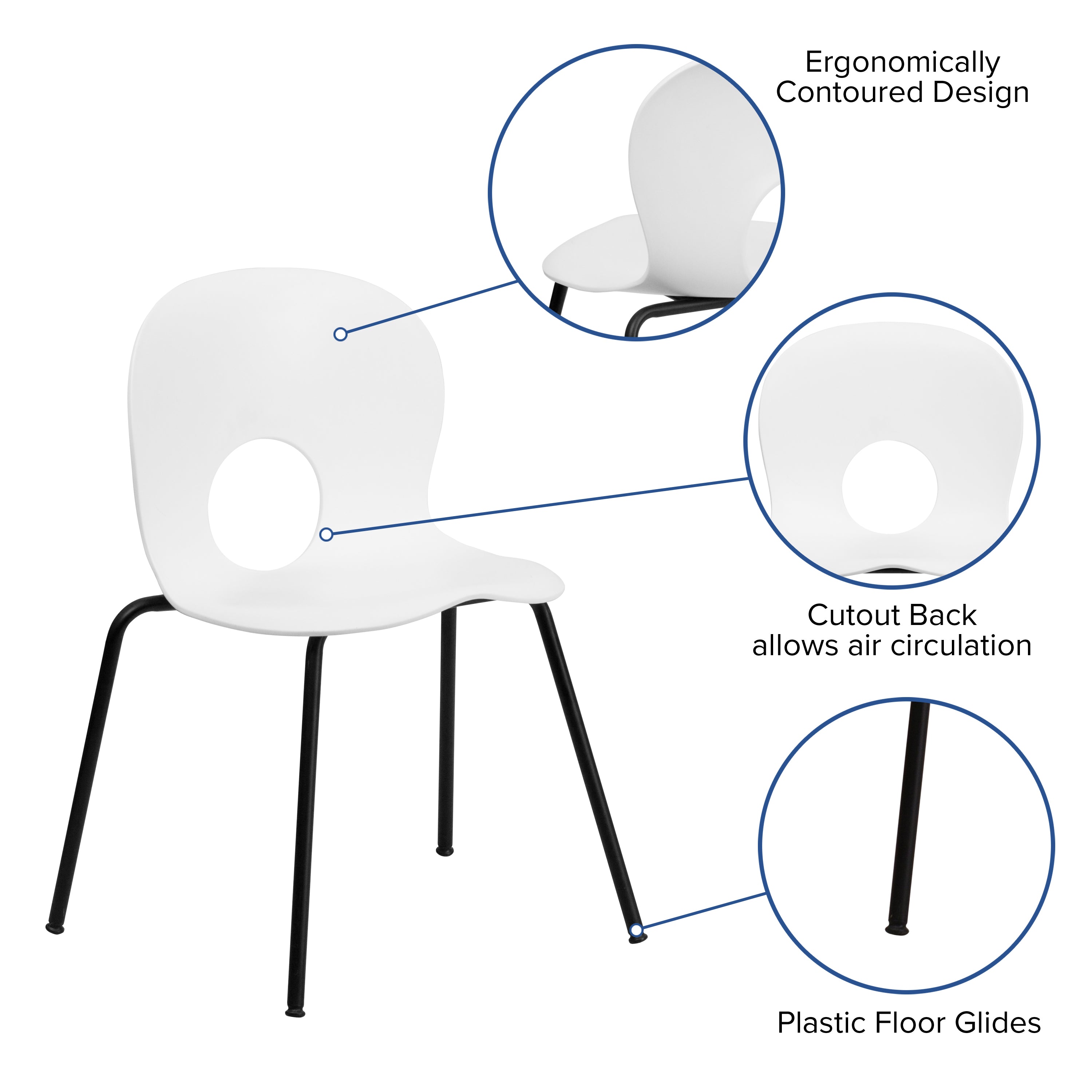HERCULES Series 770 lb. Capacity Designer White Plastic Stack Chair with Black Frame