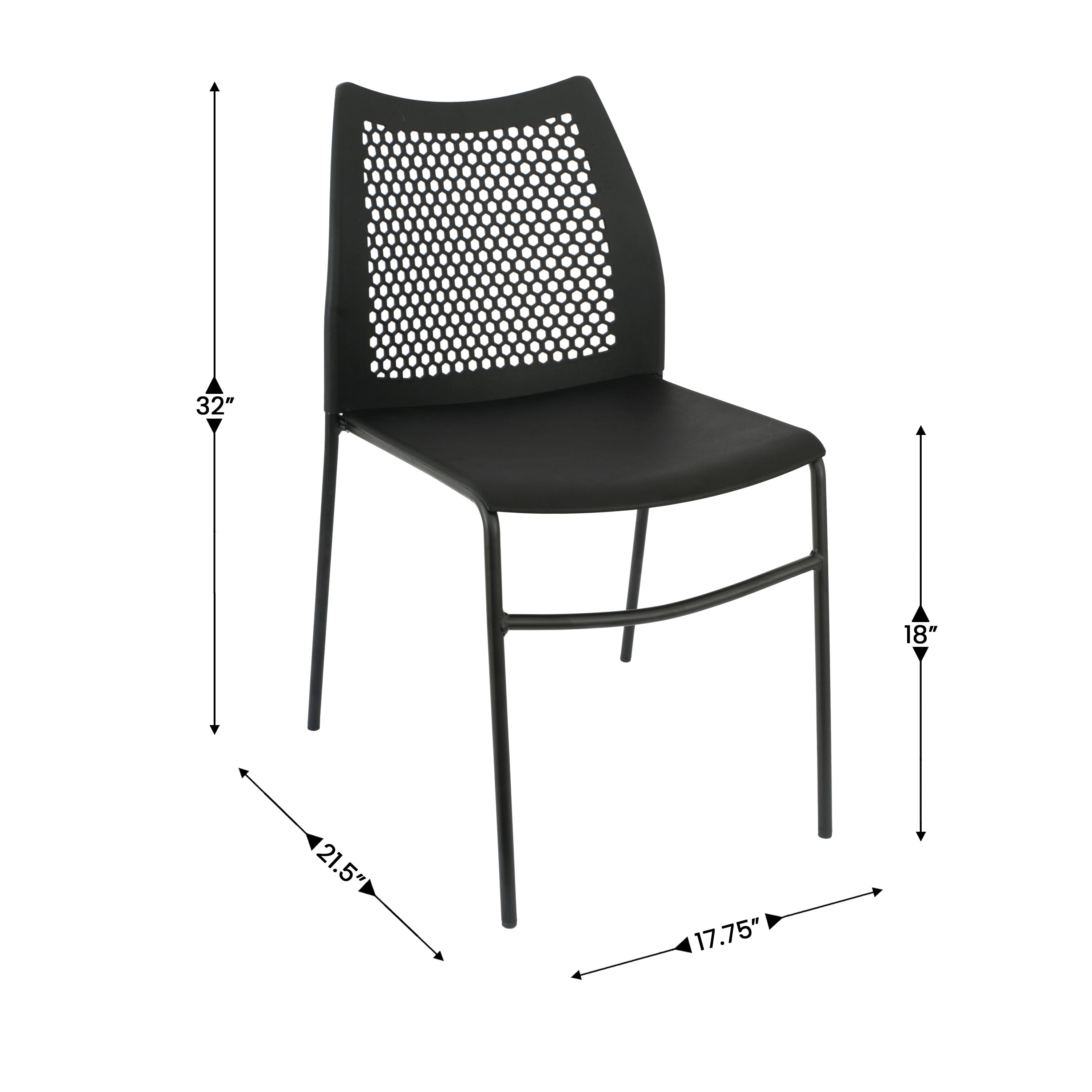 HERCULES Black Stack Chair with Air-Vent Back, Non-Sled Base and Black Powder Coated Metal Frame