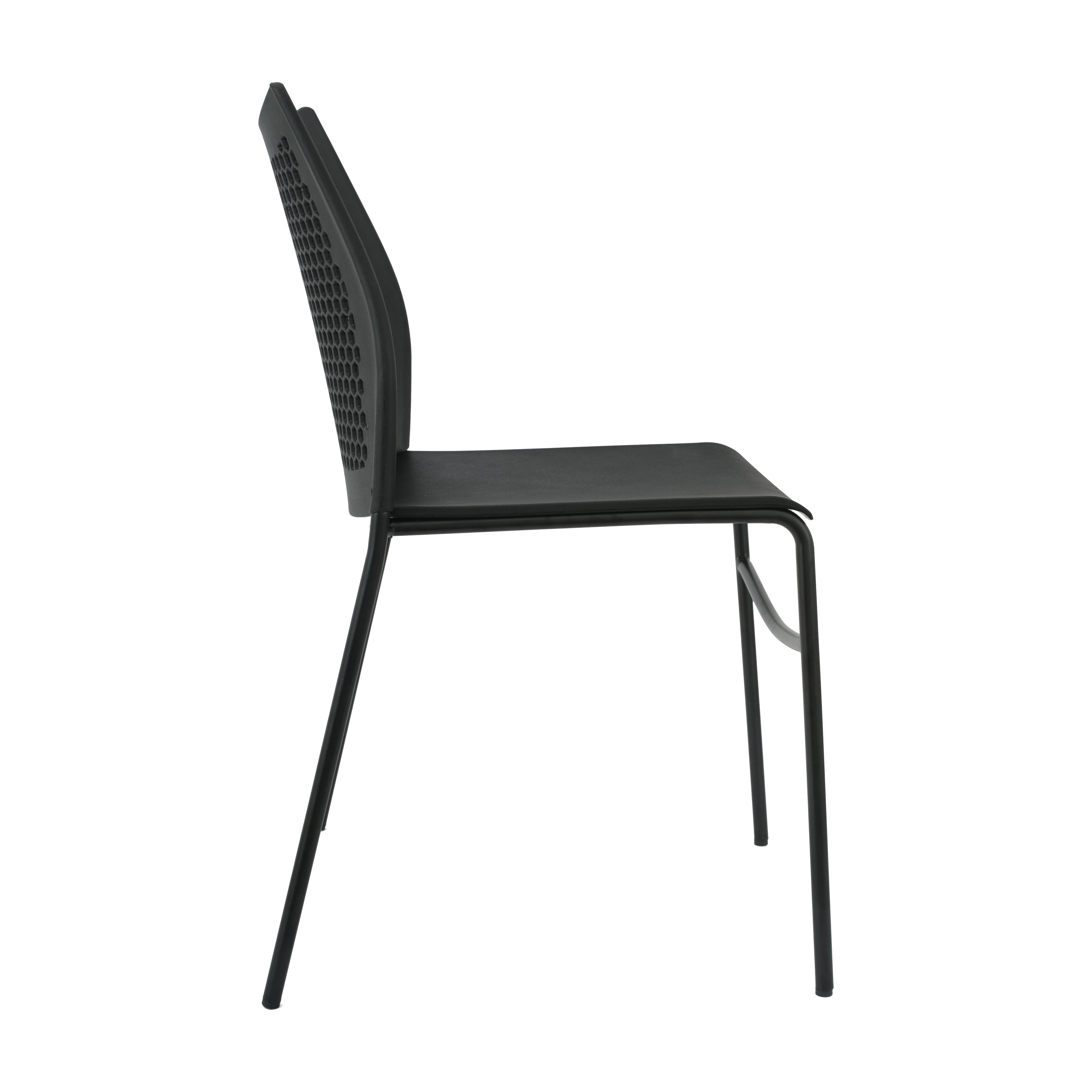 HERCULES Black Stack Chair with Air-Vent Back, Non-Sled Base and Black Powder Coated Metal Frame