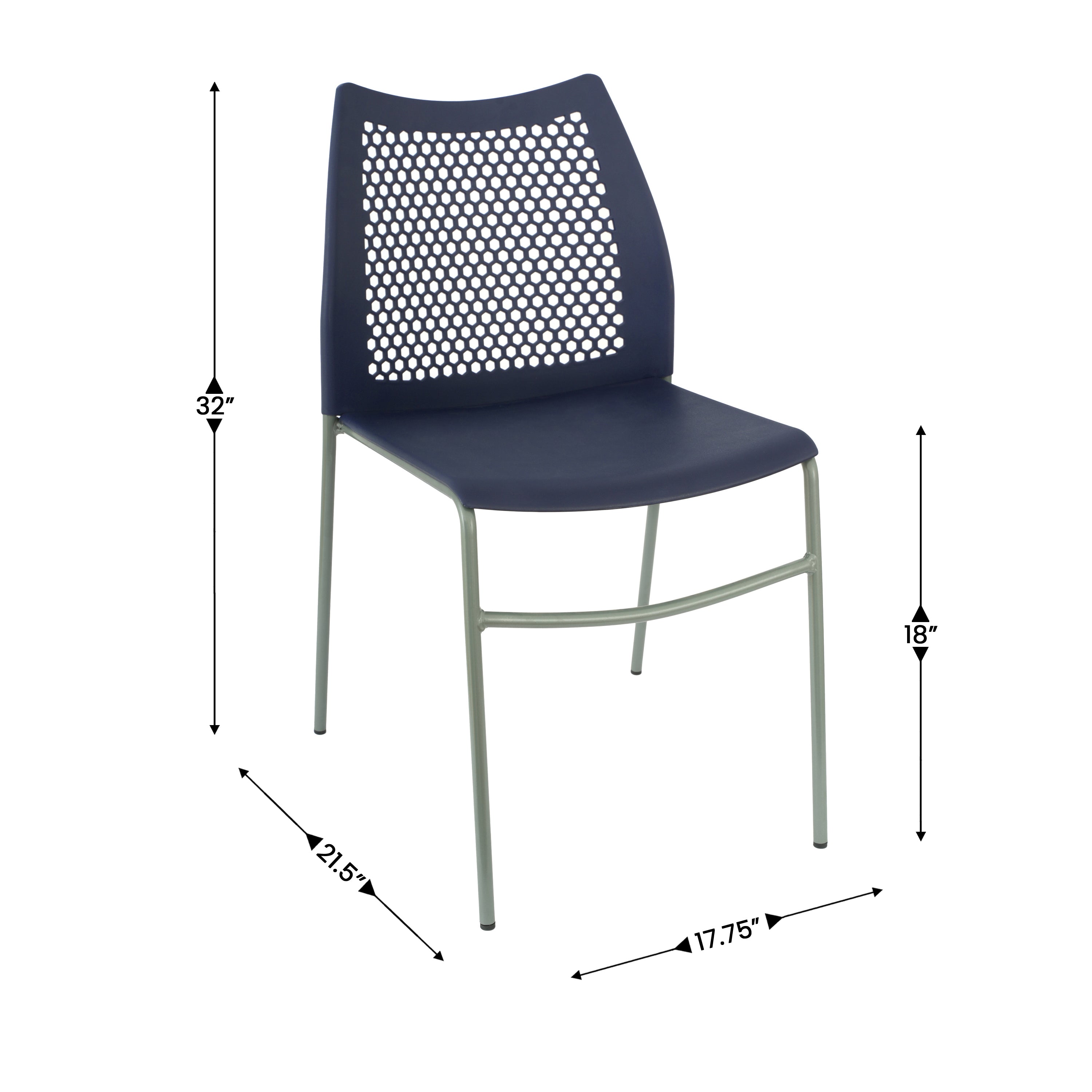 HERCULES Navy Stack Chair with Air-Vent Back, Non-Sled Base and Gray Powder Coated Metal Frame