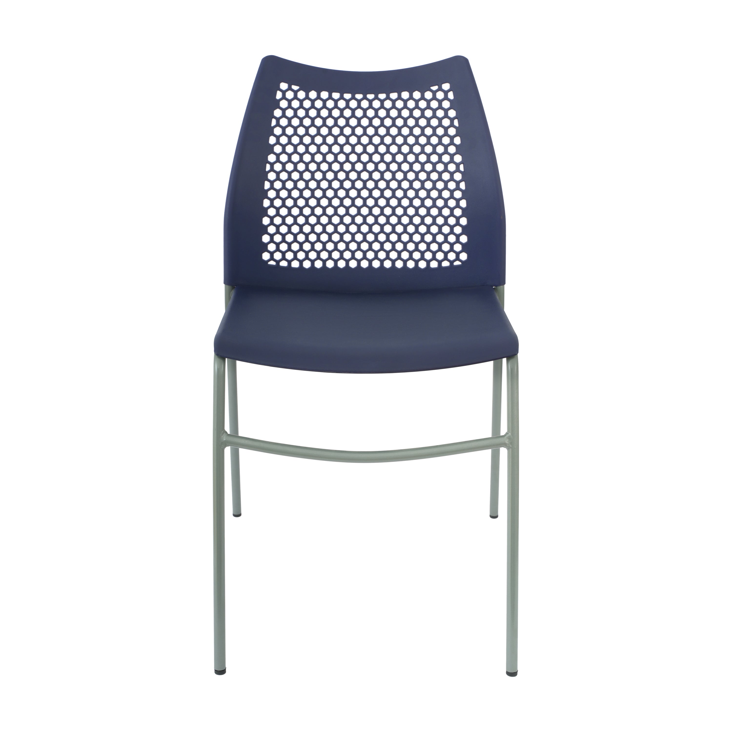 HERCULES Navy Stack Chair with Air-Vent Back, Non-Sled Base and Gray Powder Coated Metal Frame
