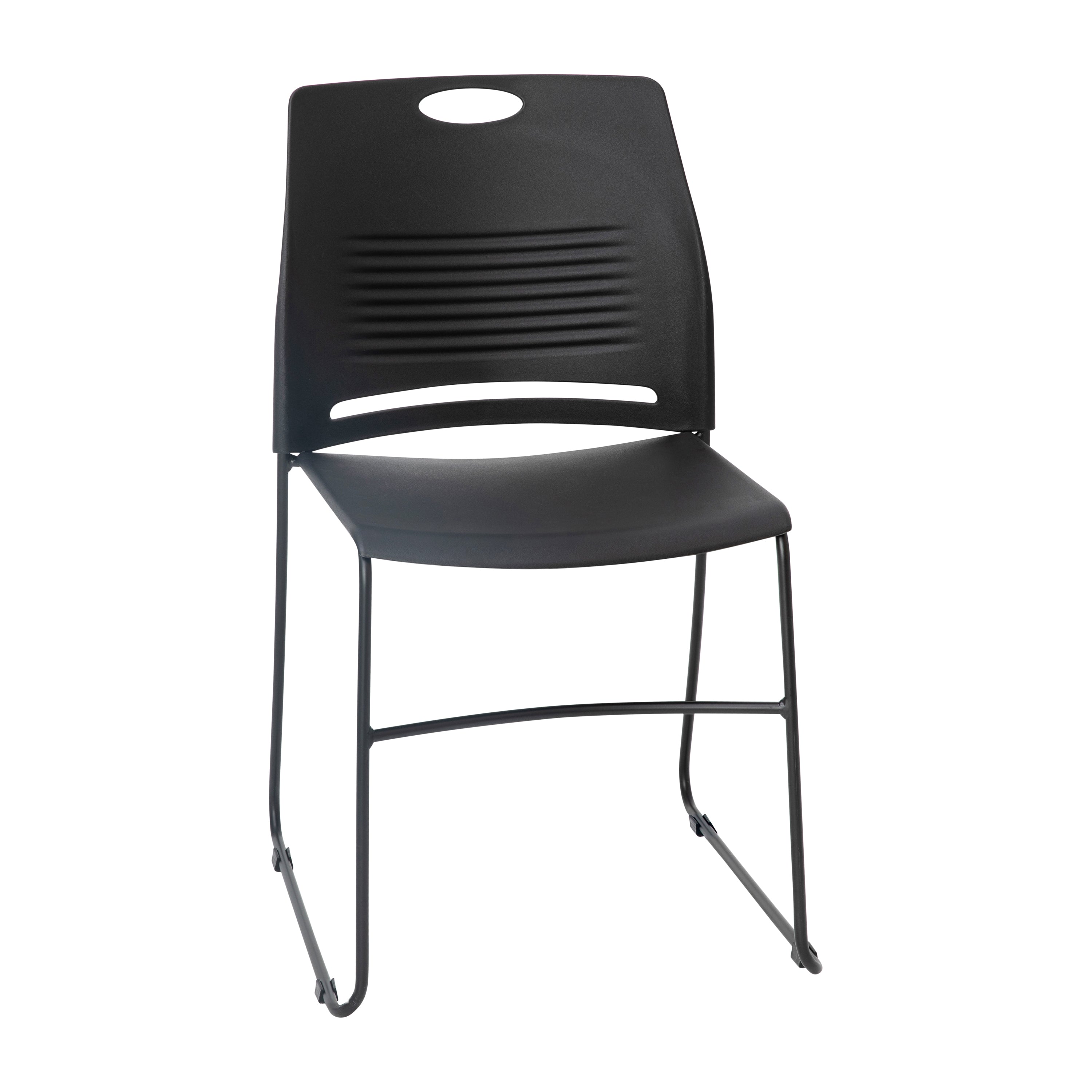 HERCULES Series Commercial Grade 660 lb. Capacity Black Plastic Stack Chair with Black Powder Coated Sled Base Frame and Integrated Carrying Handle