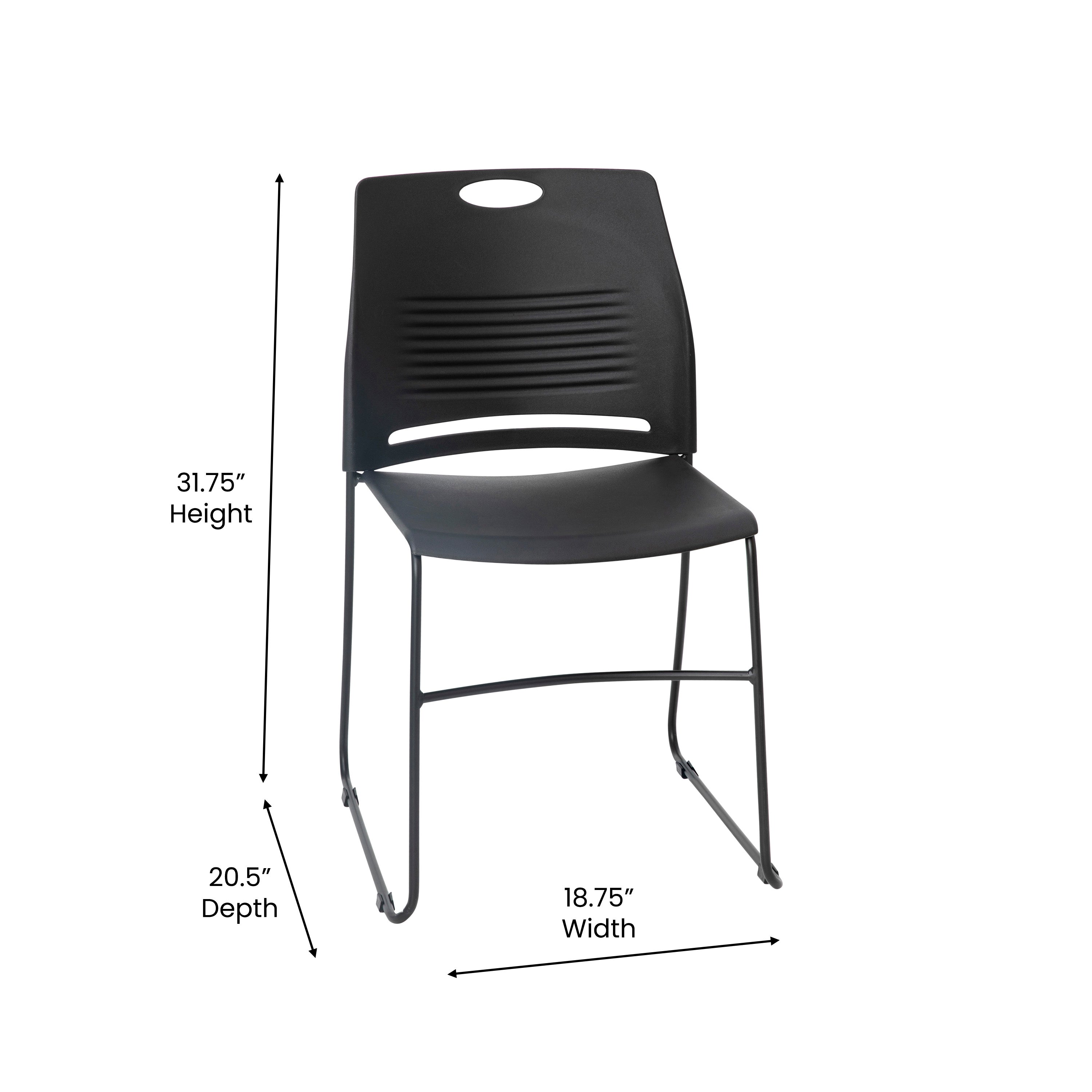 HERCULES Series Commercial Grade 660 lb. Capacity Black Plastic Stack Chair with Black Powder Coated Sled Base Frame and Integrated Carrying Handle