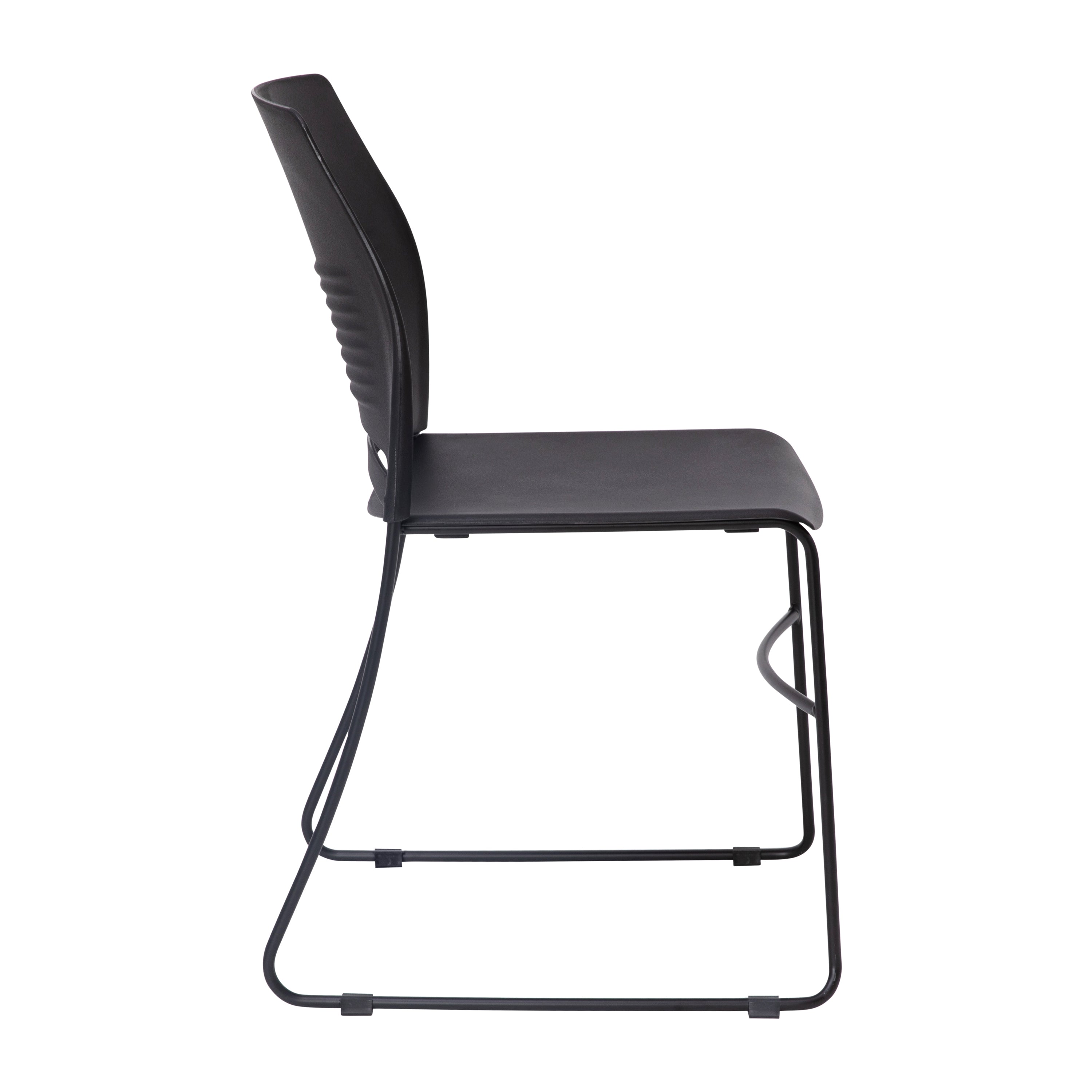 HERCULES Series Commercial Grade 660 lb. Capacity Black Plastic Stack Chair with Black Powder Coated Sled Base Frame and Integrated Carrying Handle