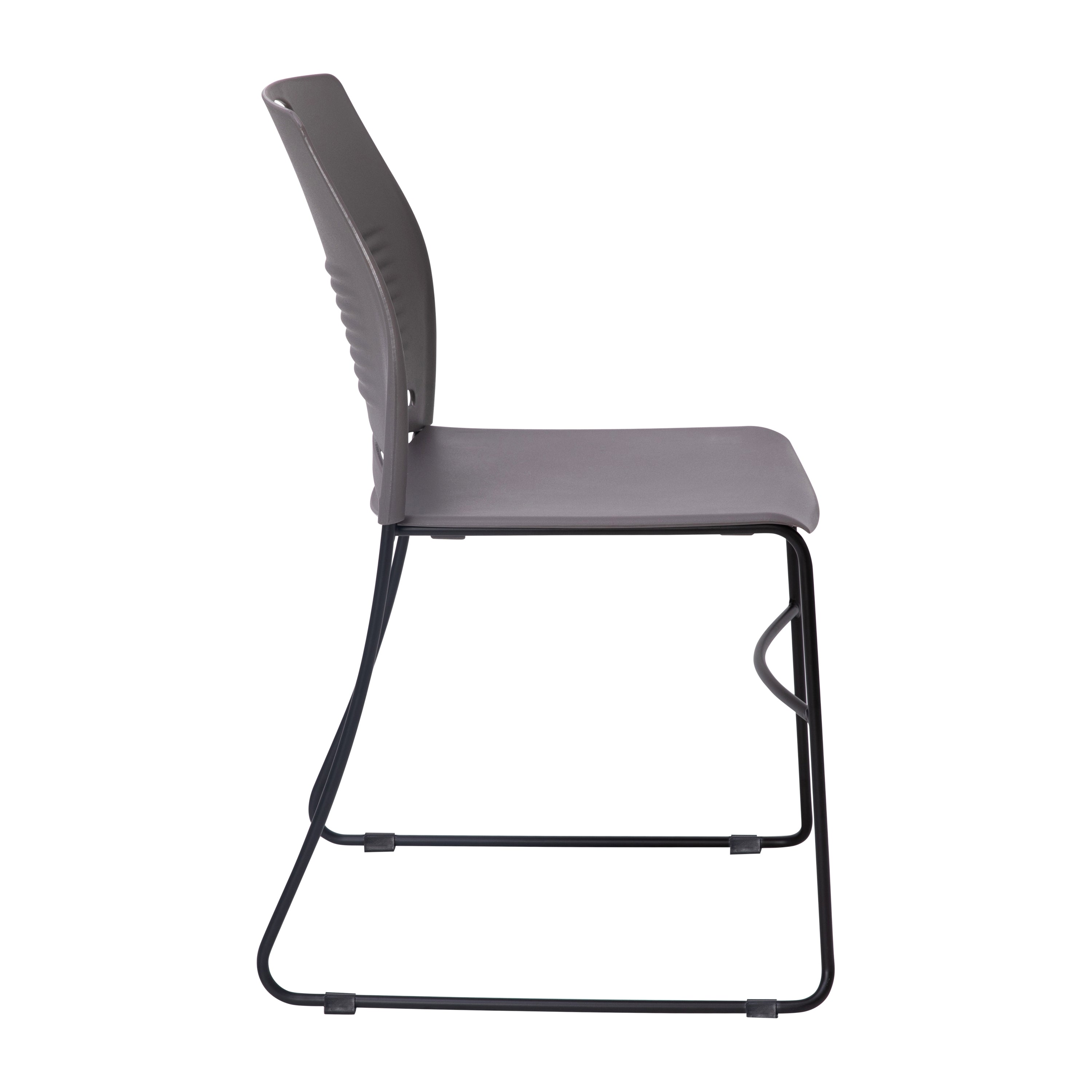 HERCULES Series Commercial Grade 660 lb. Capacity Gray Plastic Stack Chair with Black Powder Coated Sled Base Frame and Integrated Carrying Handle