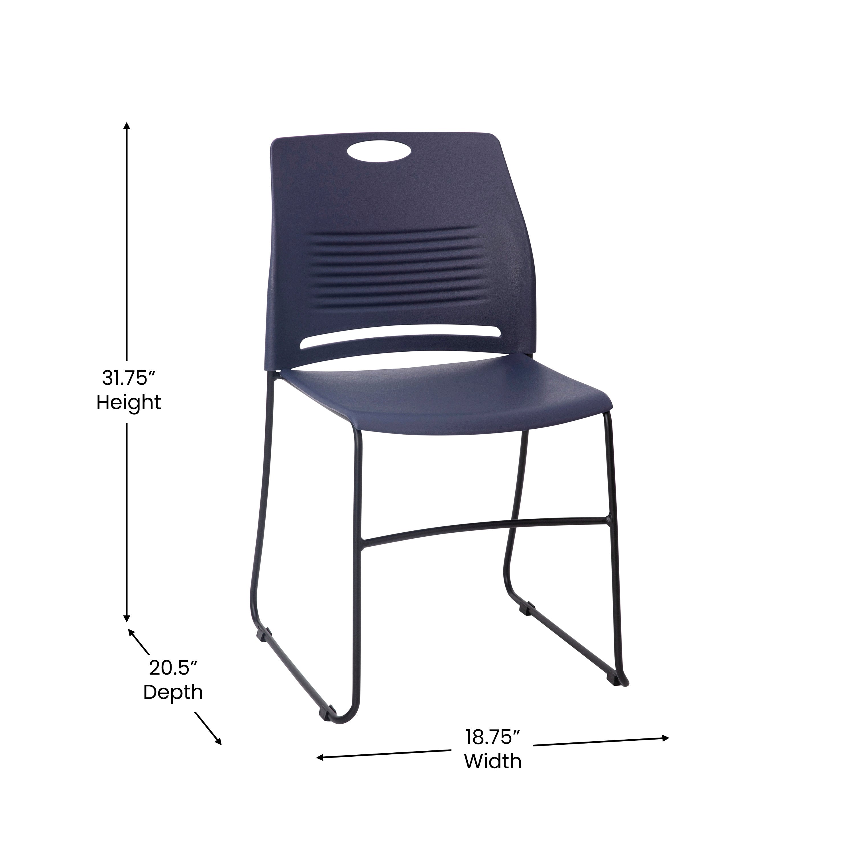 HERCULES Series Commercial Grade 660 lb. Capacity Navy Plastic Stack Chair with Black Powder Coated Sled Base Frame and Integrated Carrying Handle