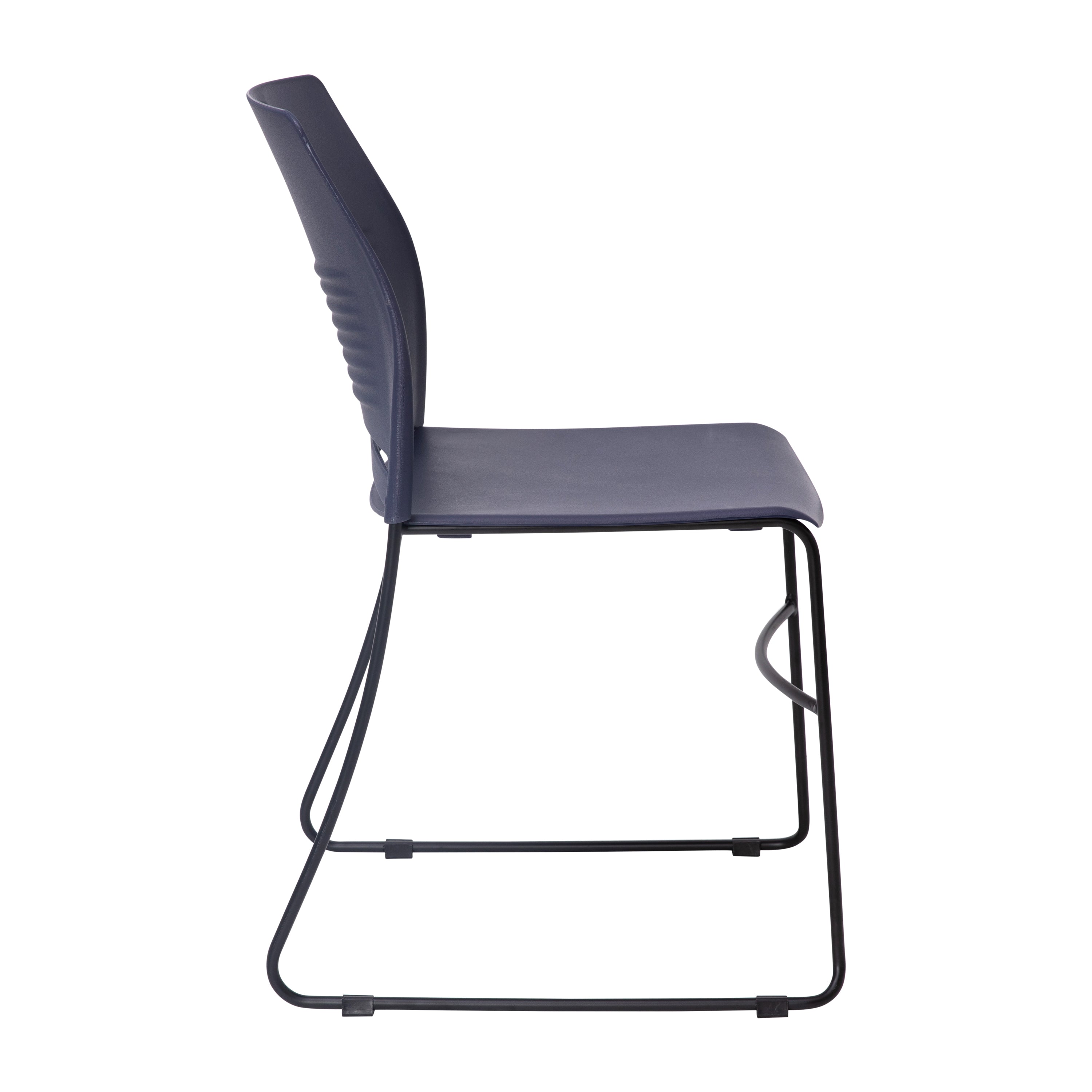 HERCULES Series Commercial Grade 660 lb. Capacity Navy Plastic Stack Chair with Black Powder Coated Sled Base Frame and Integrated Carrying Handle