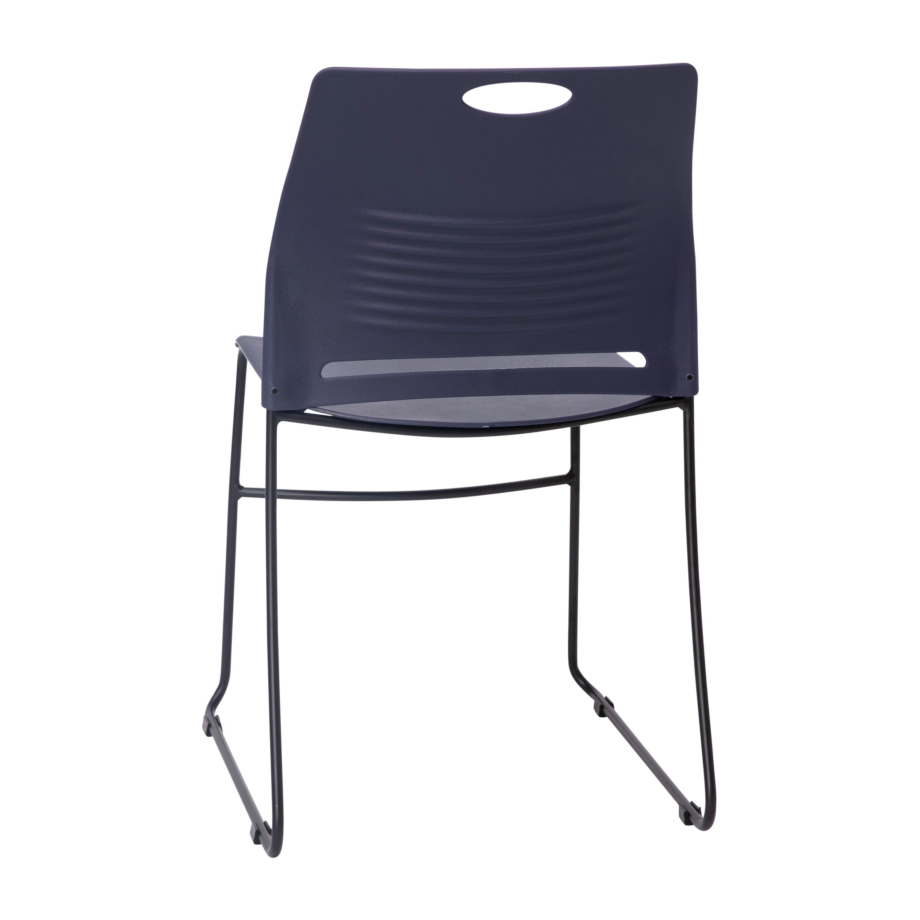 HERCULES Series Commercial Grade 660 lb. Capacity Navy Plastic Stack Chair with Black Powder Coated Sled Base Frame and Integrated Carrying Handle