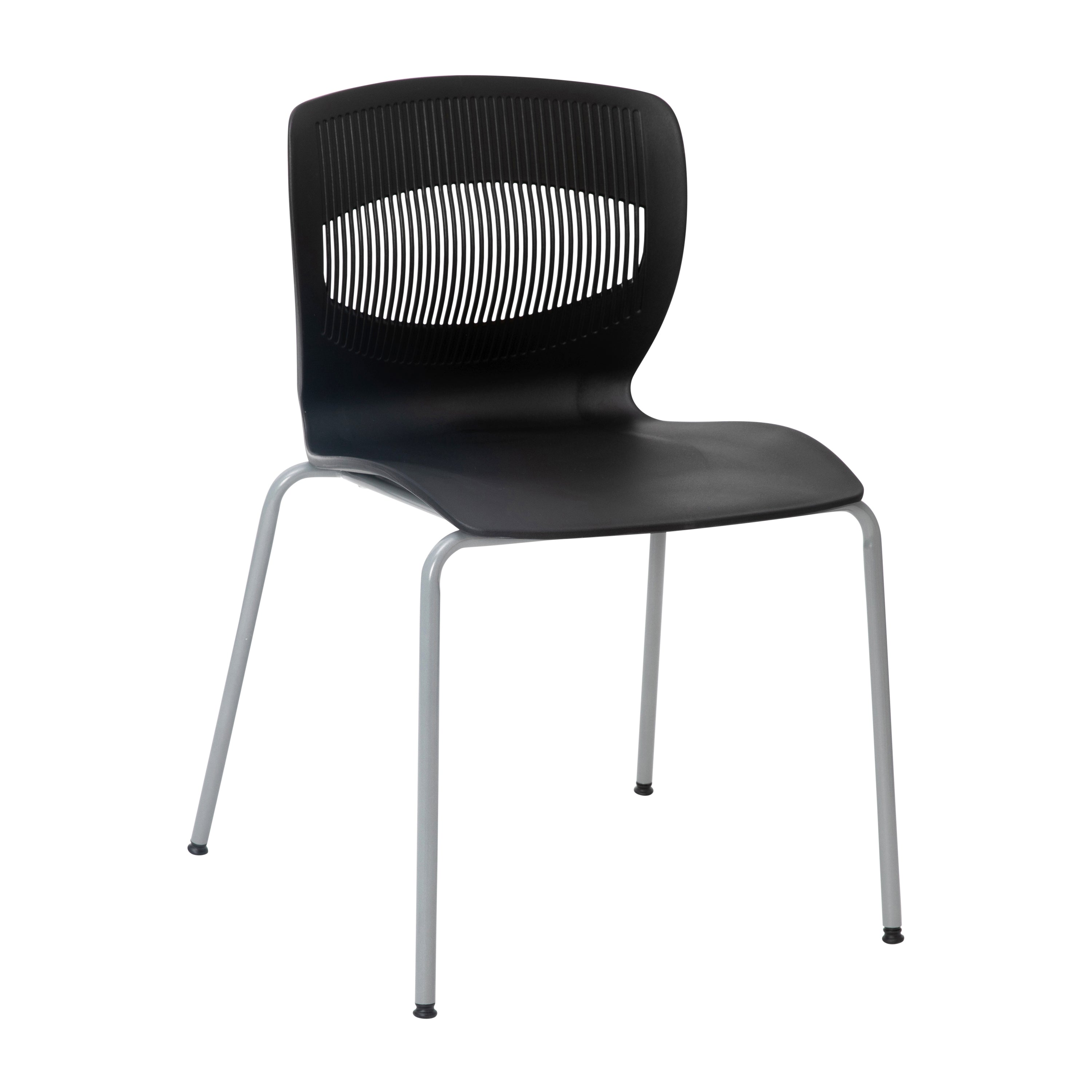 HERCULES Series Commercial Grade 770 lb. Capacity Ergonomic Stack Chair with Lumbar Support and Silver Steel Frame - Black