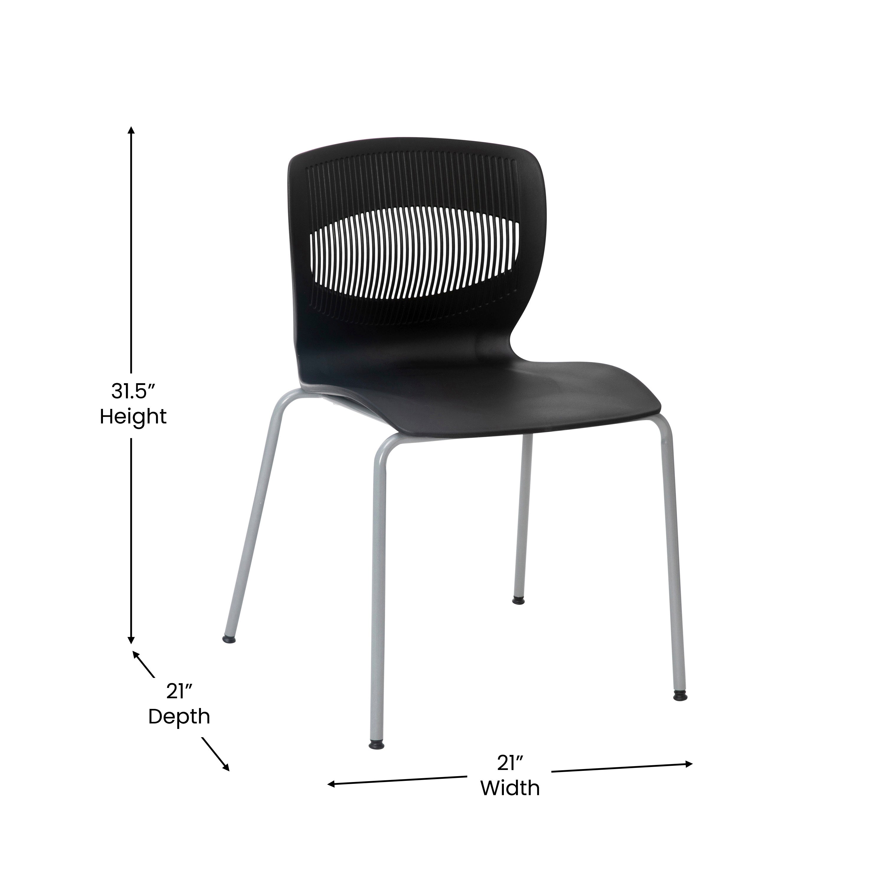 HERCULES Series Commercial Grade 770 lb. Capacity Ergonomic Stack Chair with Lumbar Support and Silver Steel Frame - Black