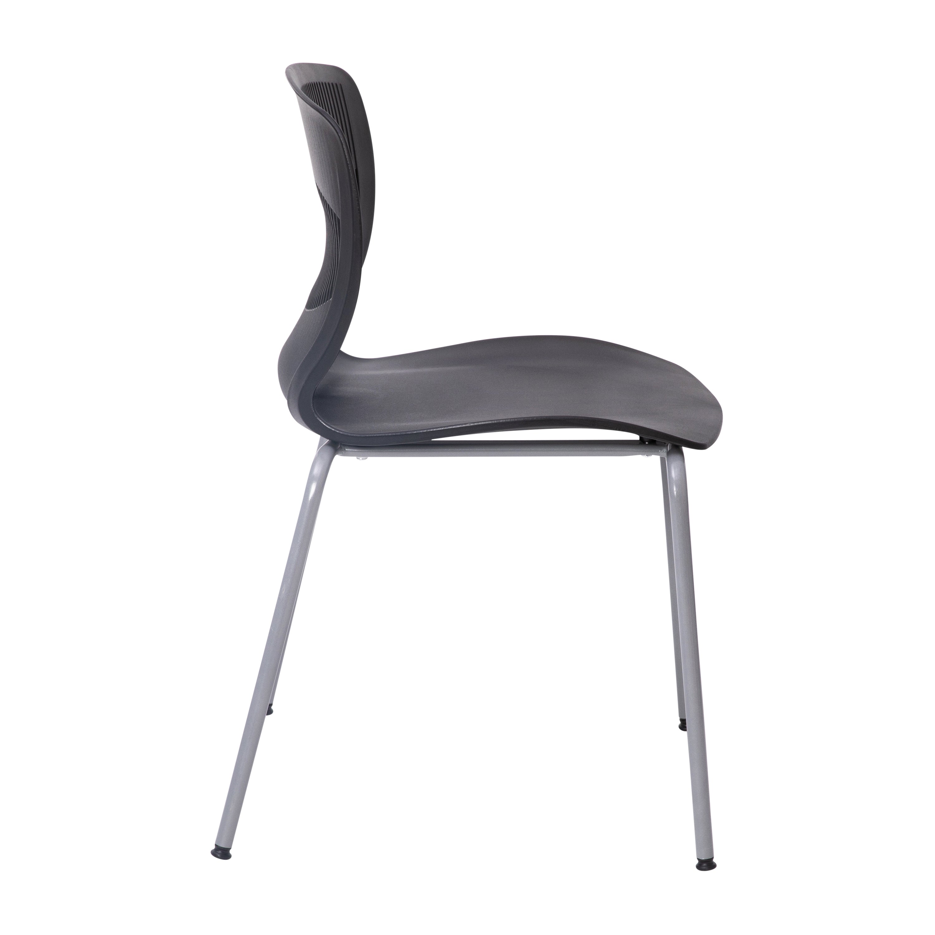 HERCULES Series Commercial Grade 770 lb. Capacity Ergonomic Stack Chair with Lumbar Support and Silver Steel Frame - Black