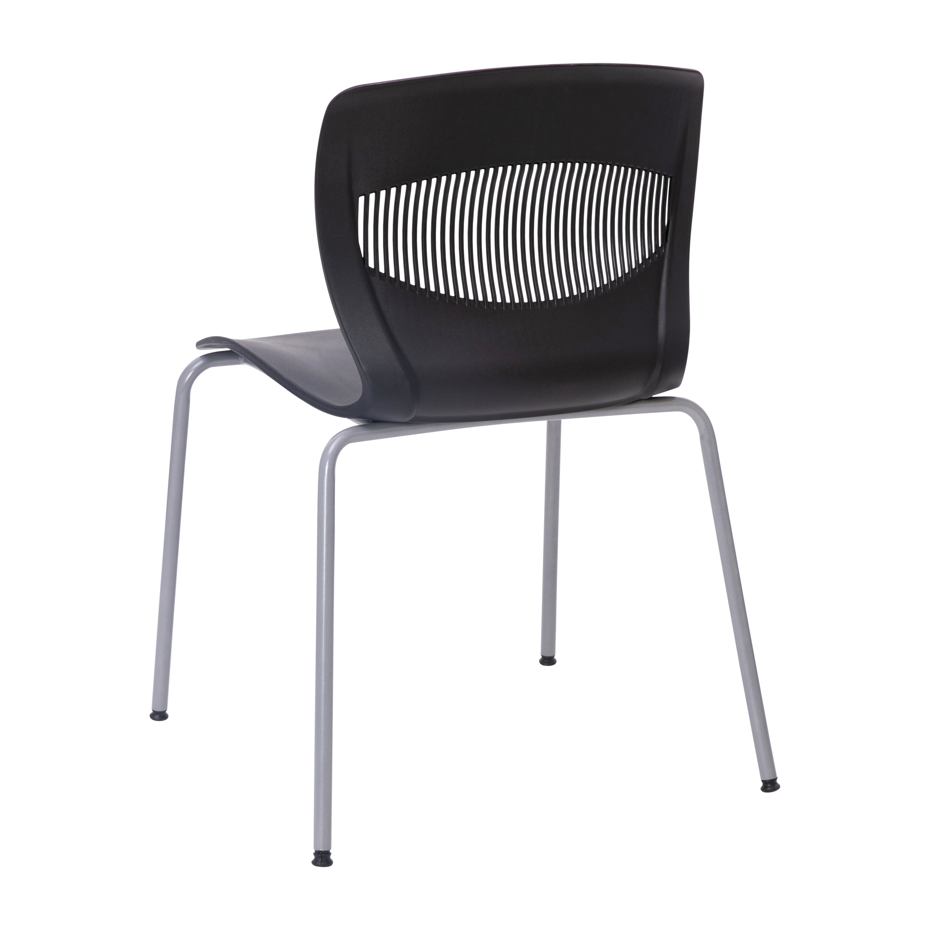 HERCULES Series Commercial Grade 770 lb. Capacity Ergonomic Stack Chair with Lumbar Support and Silver Steel Frame - Black