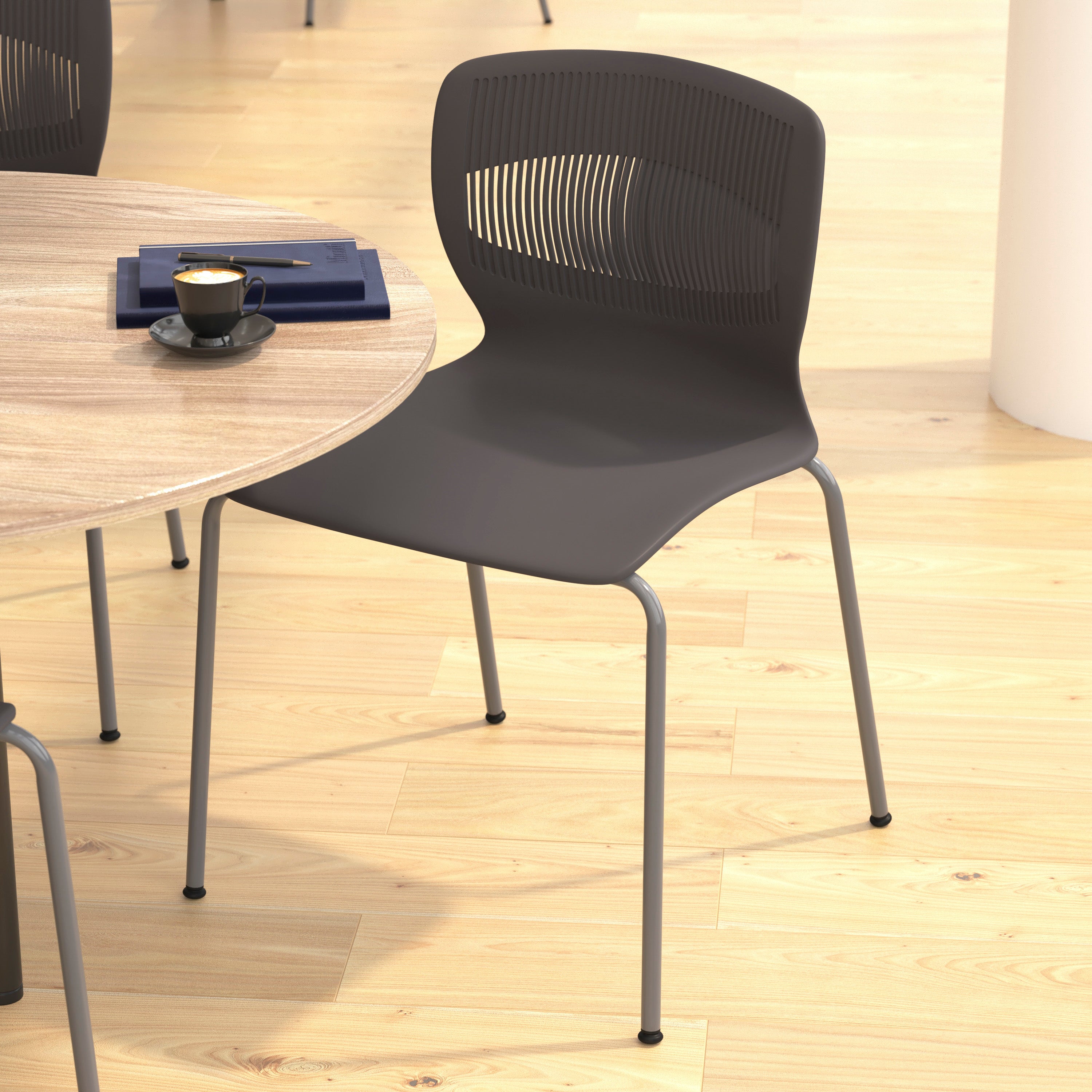 HERCULES Series Commercial Grade 770 lb. Capacity Ergonomic Stack Chair with Lumbar Support and Silver Steel Frame - Gray
