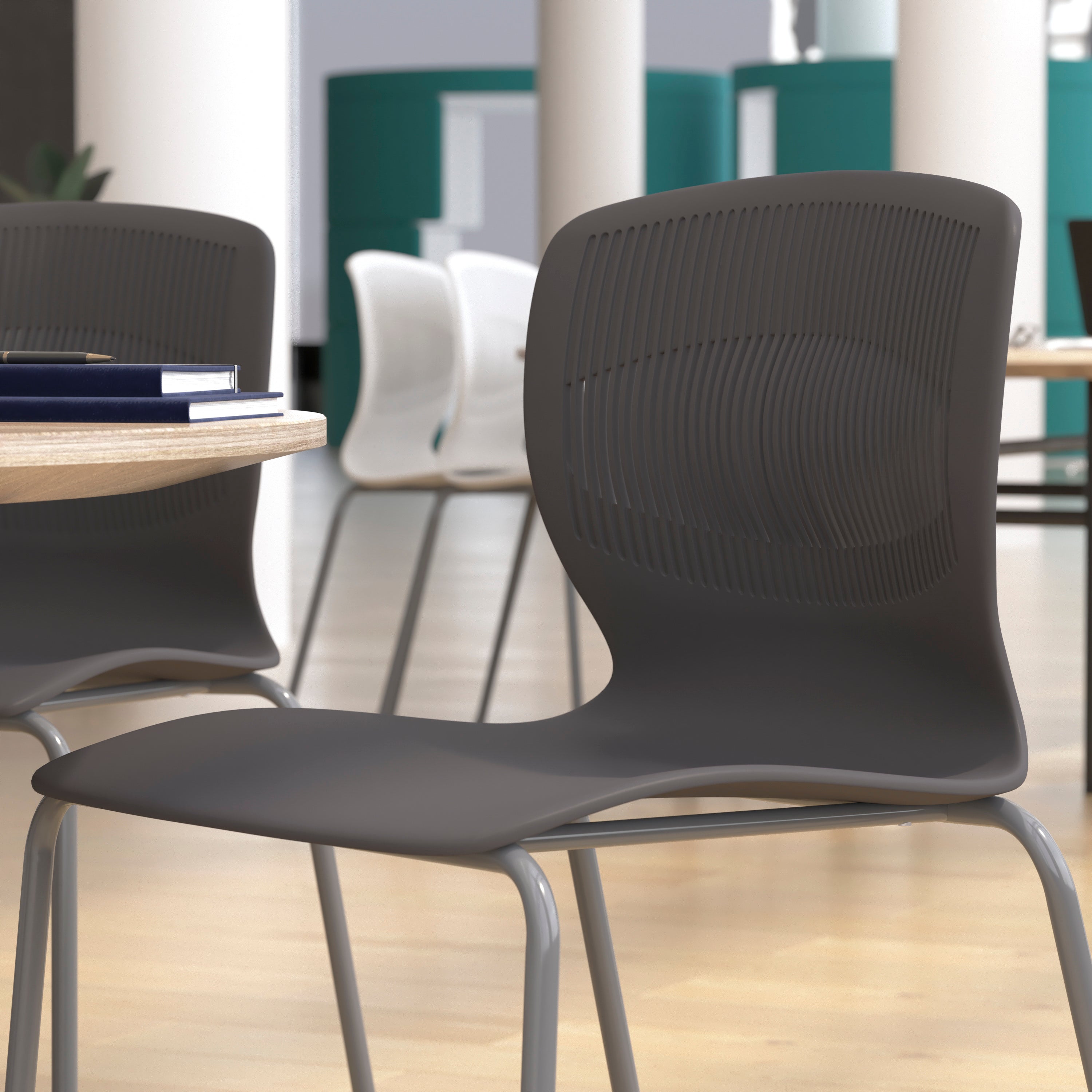 HERCULES Series Commercial Grade 770 lb. Capacity Ergonomic Stack Chair with Lumbar Support and Silver Steel Frame - Gray