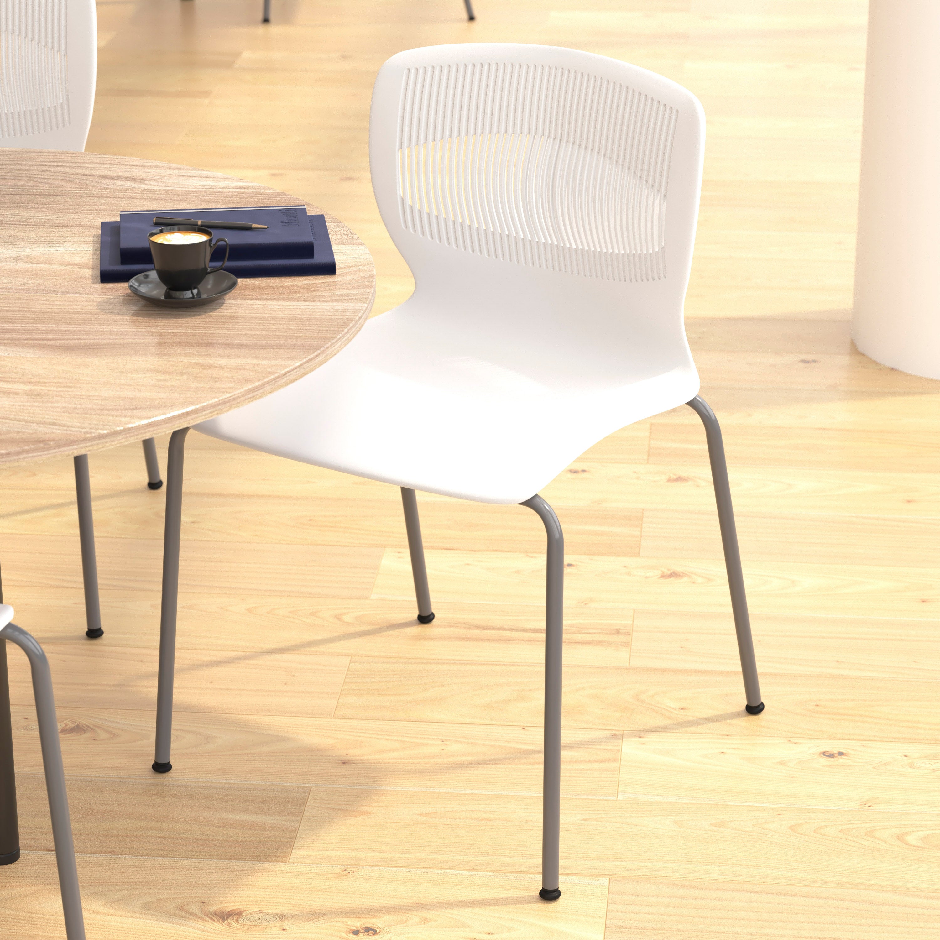 HERCULES Series Commercial Grade 770 lb. Capacity Ergonomic Stack Chair with Lumbar Support and Silver Steel Frame - White