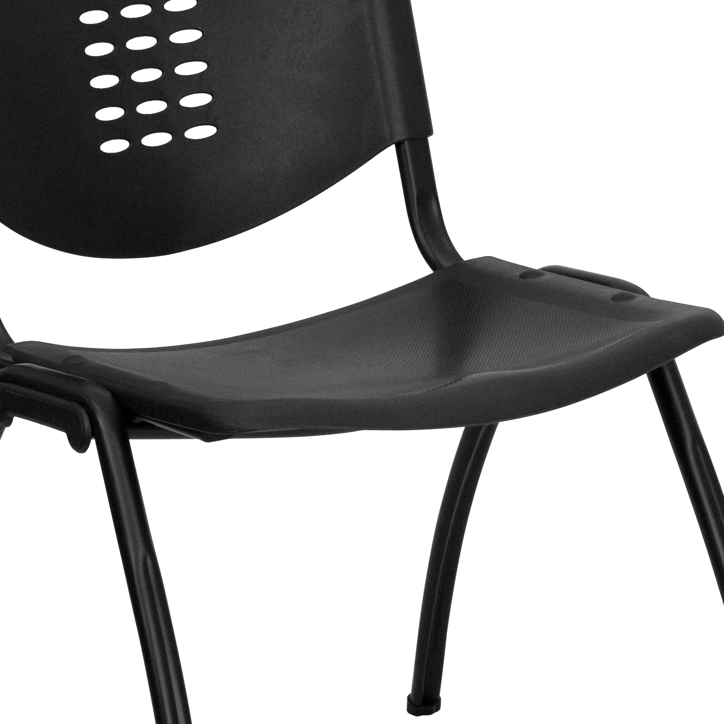 HERCULES Series 880 lb. Capacity Black Plastic Stack Chair with Oval Cutout Back and Black Frame