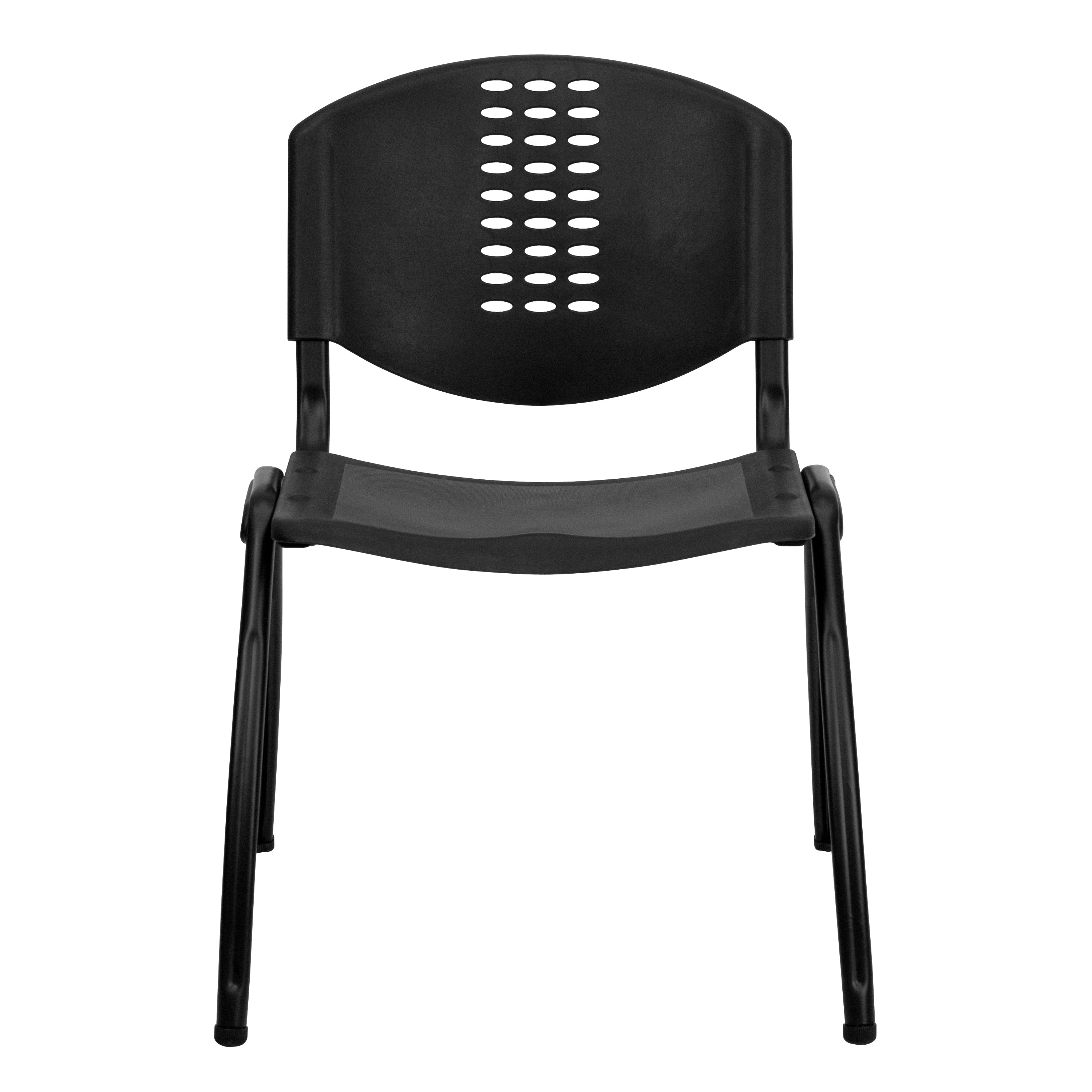 HERCULES Series 880 lb. Capacity Black Plastic Stack Chair with Oval Cutout Back and Black Frame