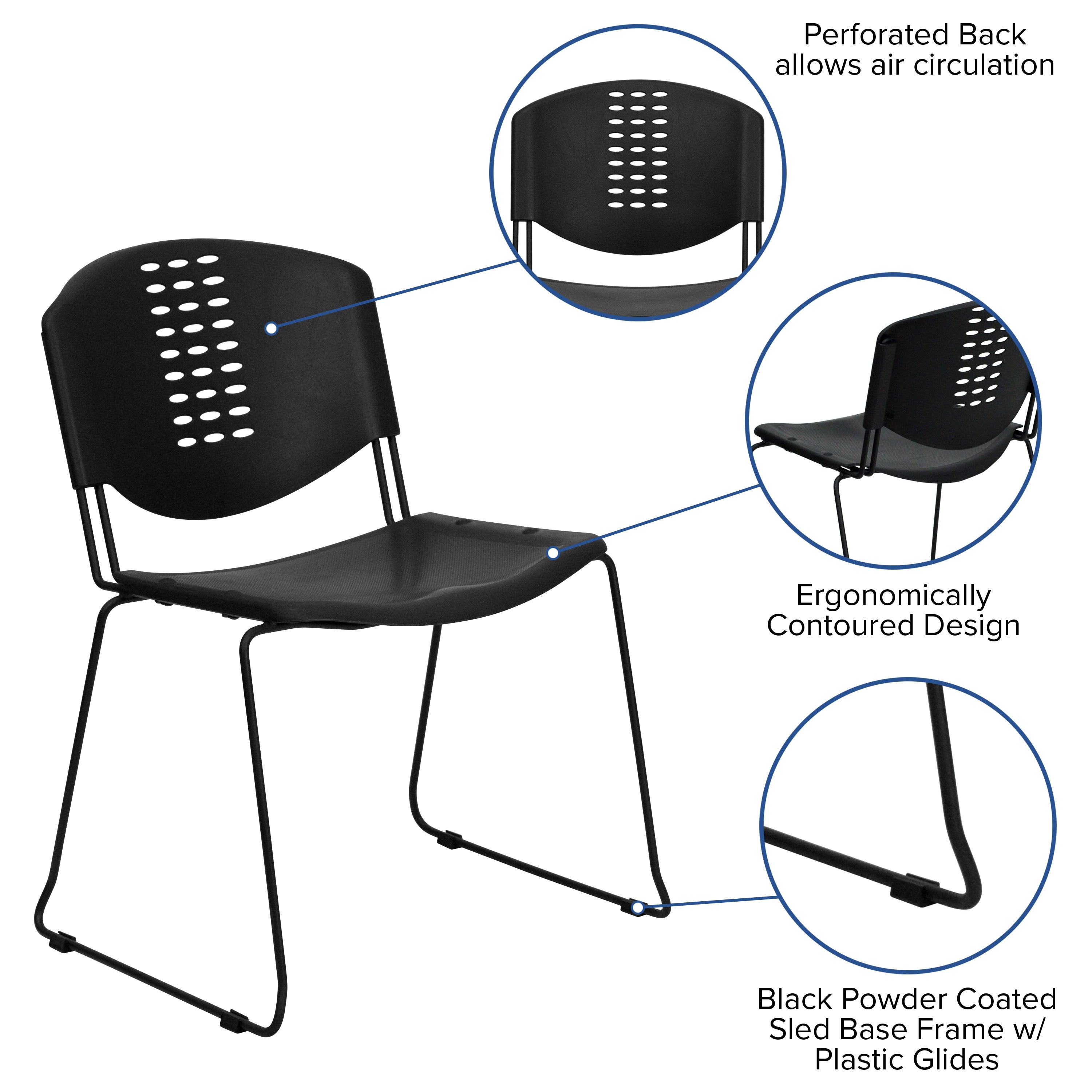 HERCULES Series 400 lb. Capacity Black Plastic Stack Chair with Black Frame