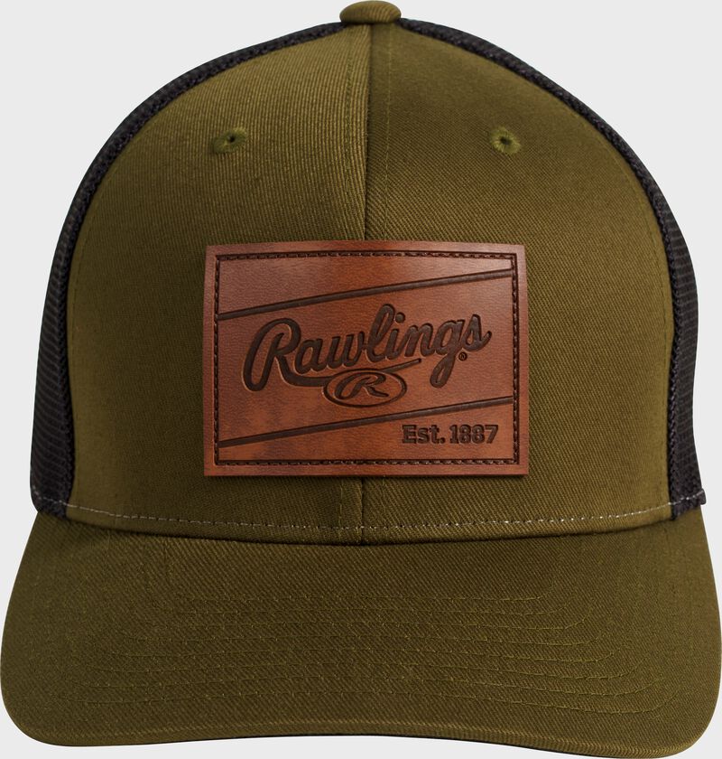 Rawlings Leather Patch Hat - Snap Back - Military Green/Black