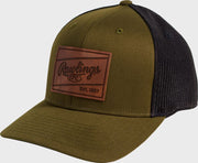 Rawlings Leather Patch Hat - Snap Back - Military Green/Black