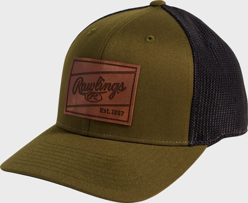 Rawlings Leather Patch Hat - Snap Back - Military Green/Black