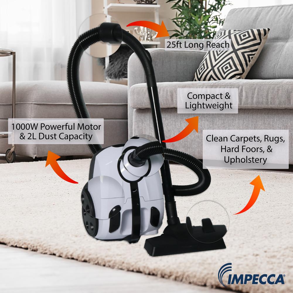 Impecca Impecca Bagged Canister Vacuum Cleaner + Two Packs of 6-Replacement Bags (IVC2155W) - White