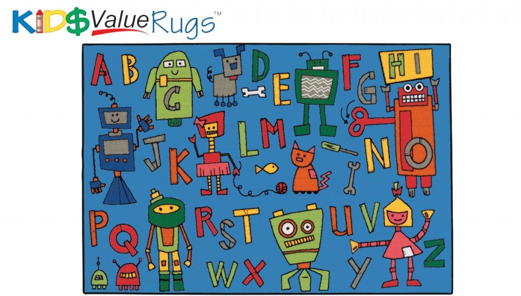 Reading Robots Rug - 3ft x 4ft 6in - Rectangle - Blue