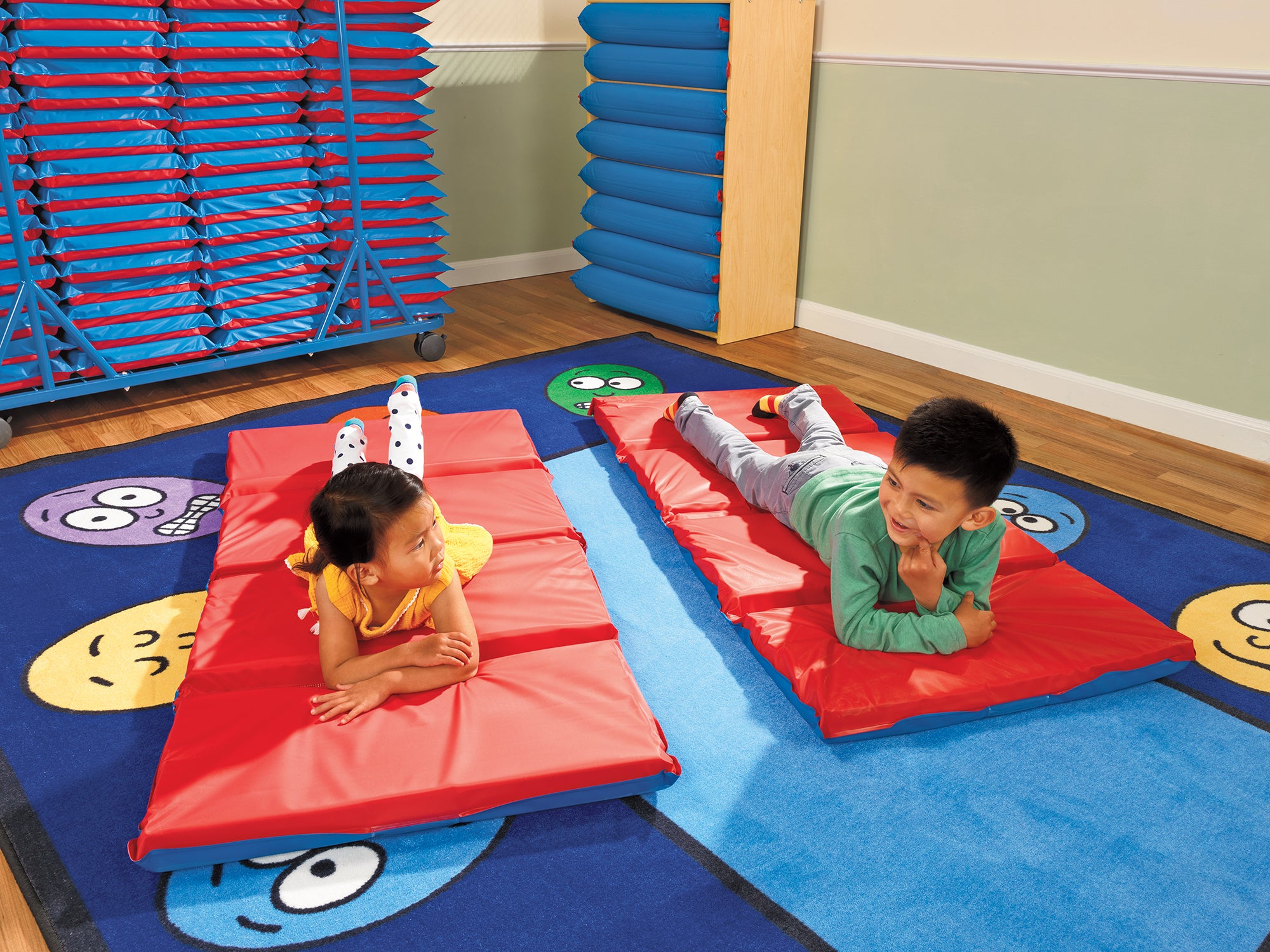 2" Angels 4 Section Folding Rest Nap Mat - Set of 5 - Red/Blue