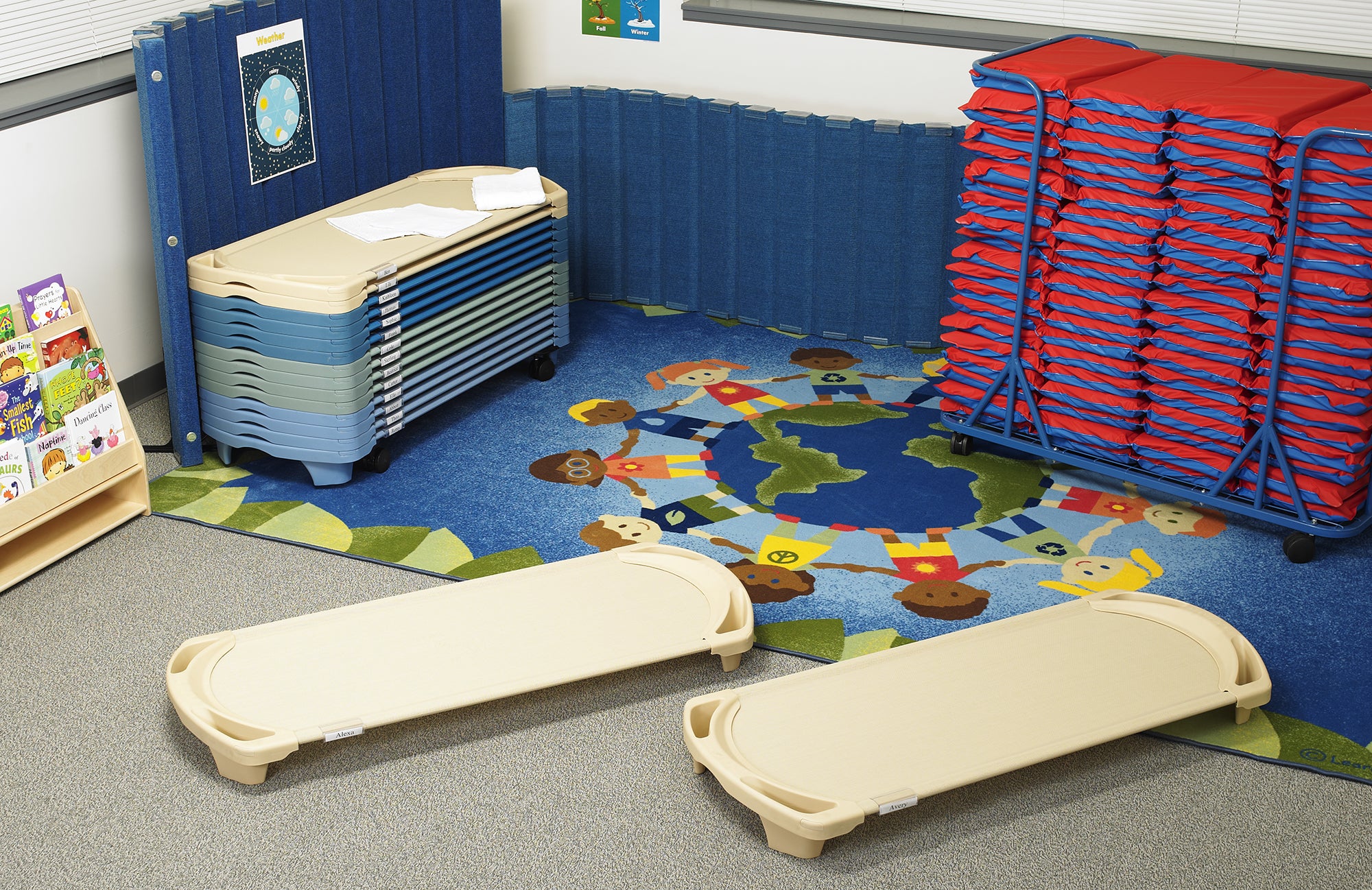2" Angels 4 Section Folding Rest Nap Mat - Set of 5 - Red/Blue