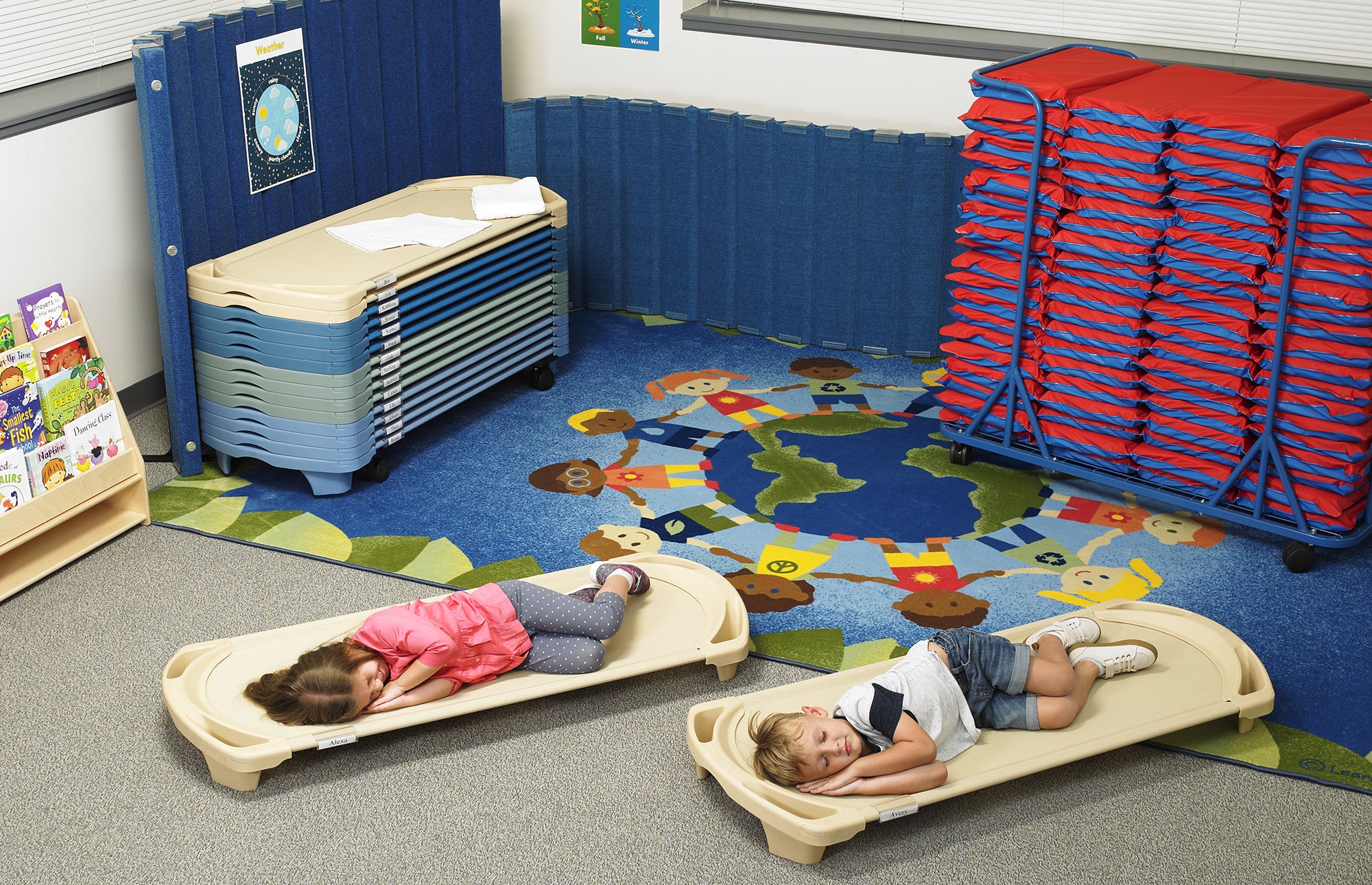 2" Angels 4 Section Folding Rest Nap Mat - Set of 5 - Red/Blue