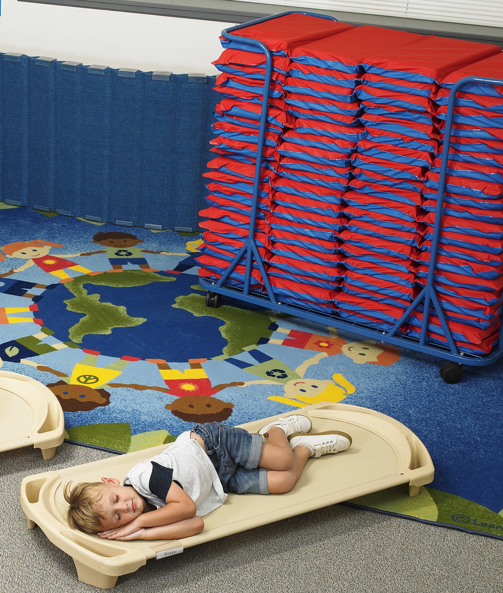 2" Angels 4 Section Folding Rest Nap Mat - Set of 5 - Red/Blue
