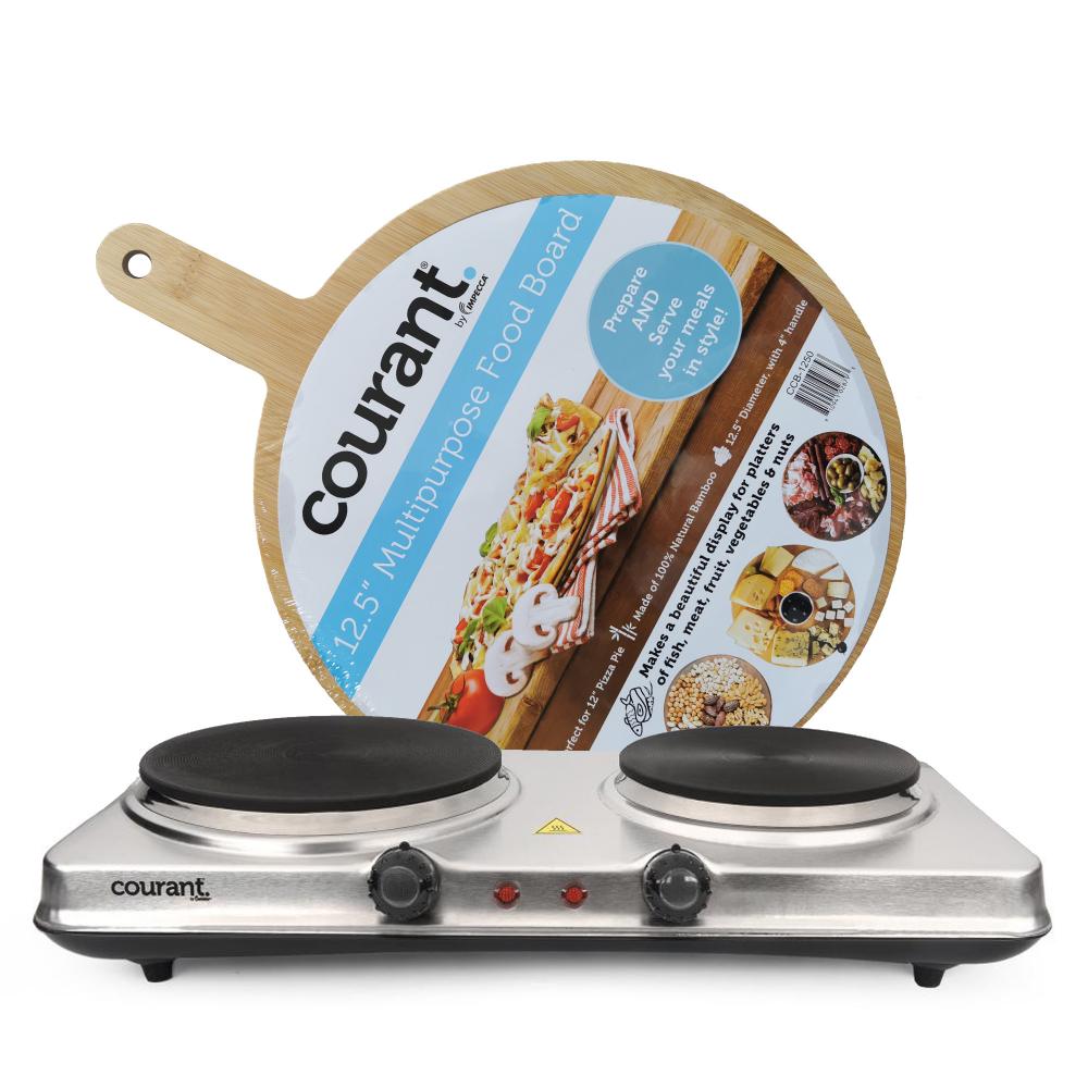Courant Courant 1700 Watts Electric Double Burner, Stainless Steel Design with Food Board Included