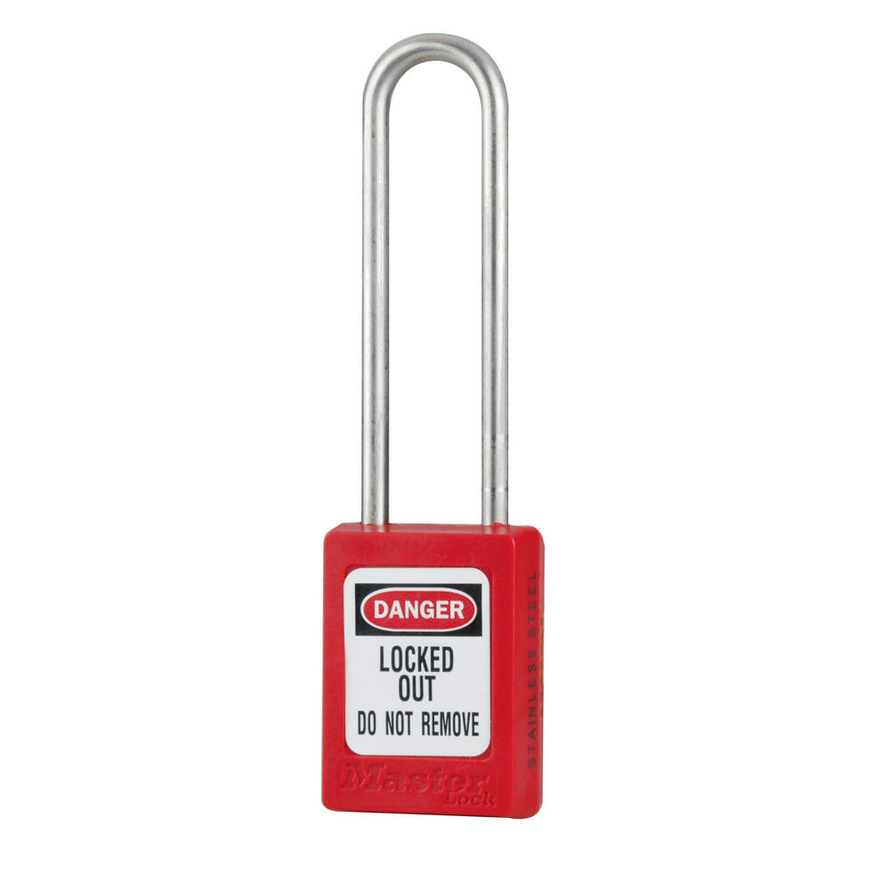 Red Zenex™ Thermoplastic Safety Padlock, 1-3/8in (35mm) Wide with 3in (76mm) Shackle Stainless Steel Shackle, Non-Key Retaining