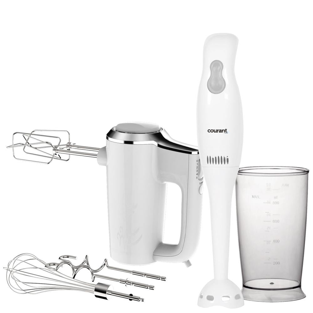 Courant Courant 250W 5-Speed Hand Mixer with 2-Speed Hand Blender and Measuring Cup - White