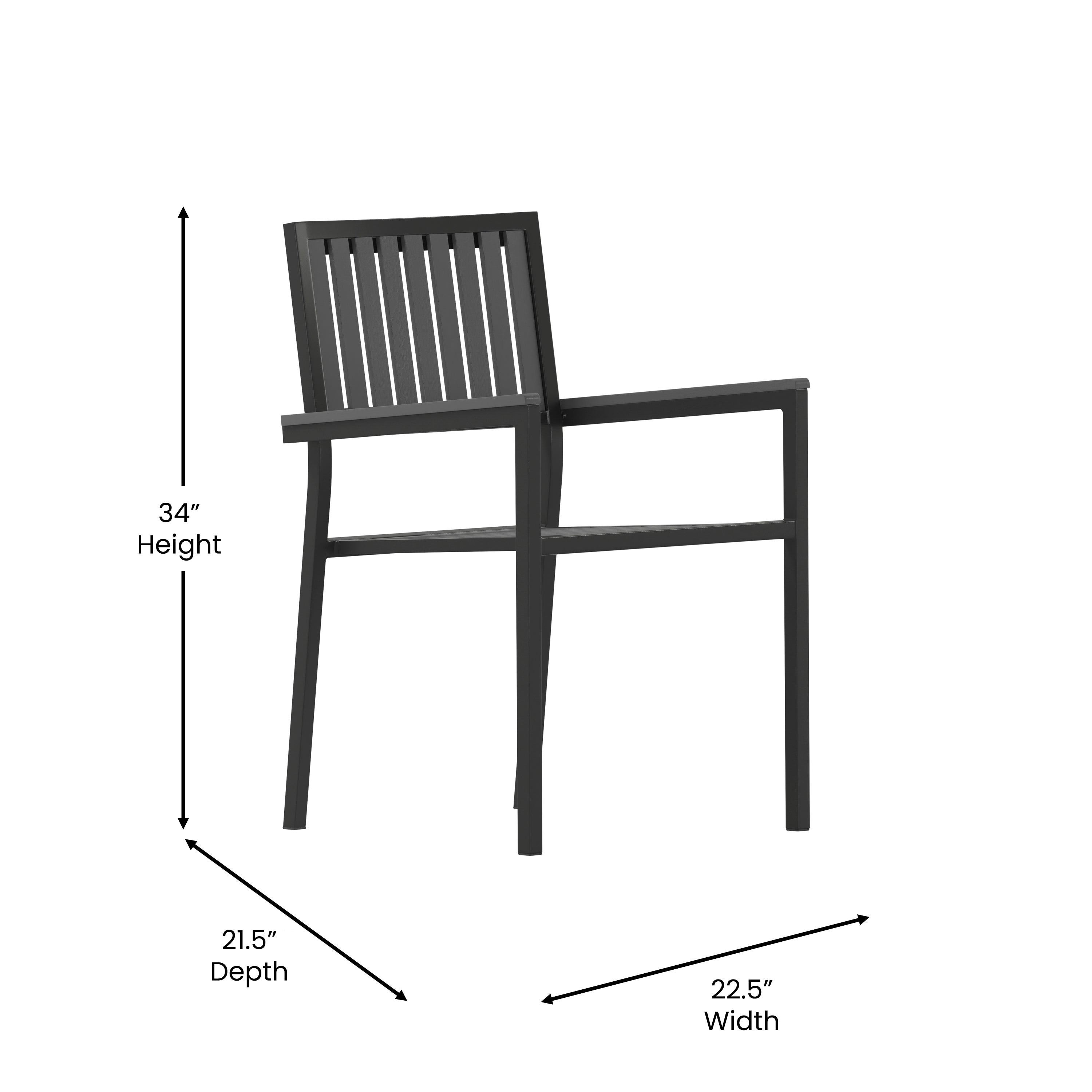 Harris 5 Piece Commercial Indoor/Outdoor Table and Chairs with Black Poly Resin Slatted Backs and Seats