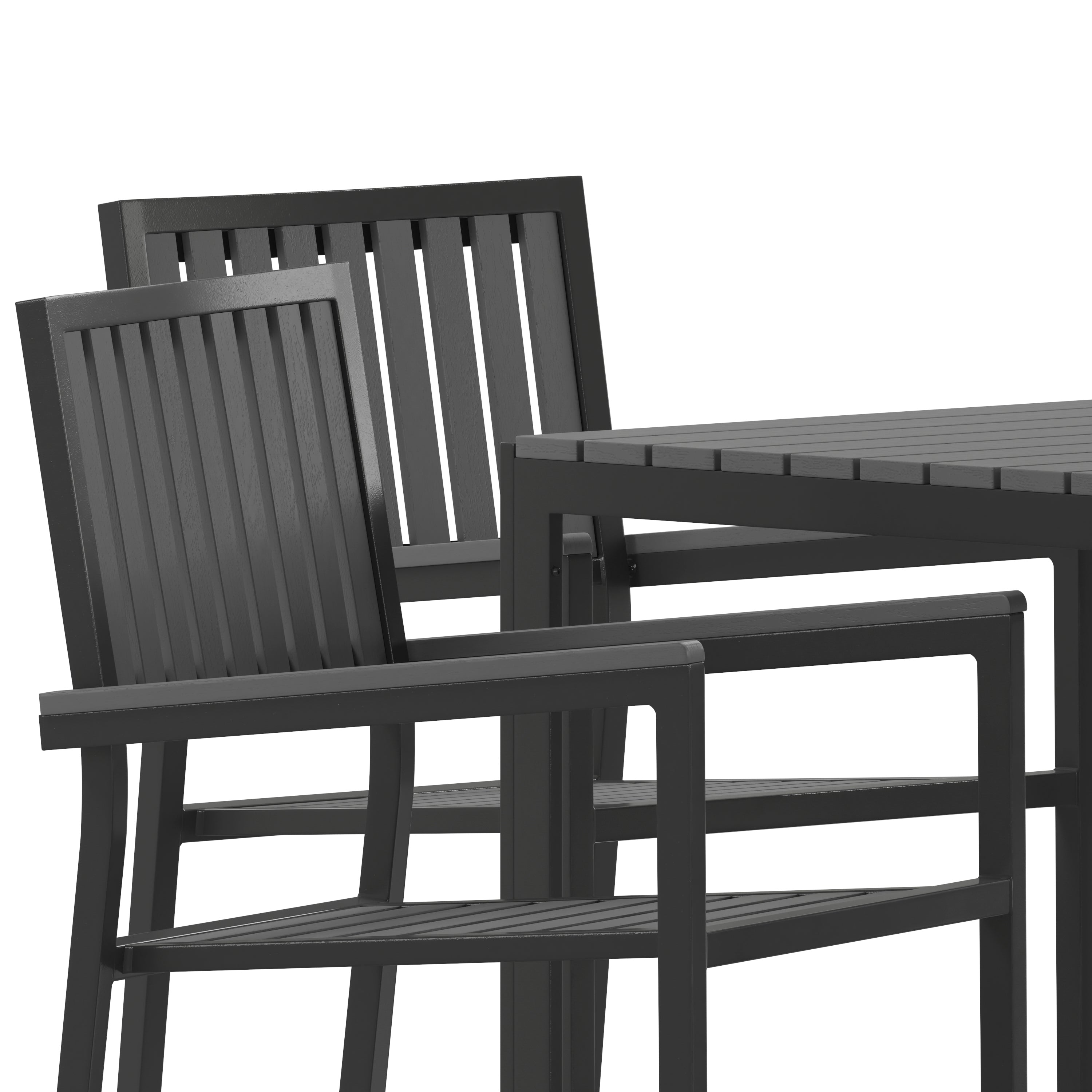Harris 5 Piece Commercial Indoor/Outdoor Table and Chairs with Black Poly Resin Slatted Backs and Seats