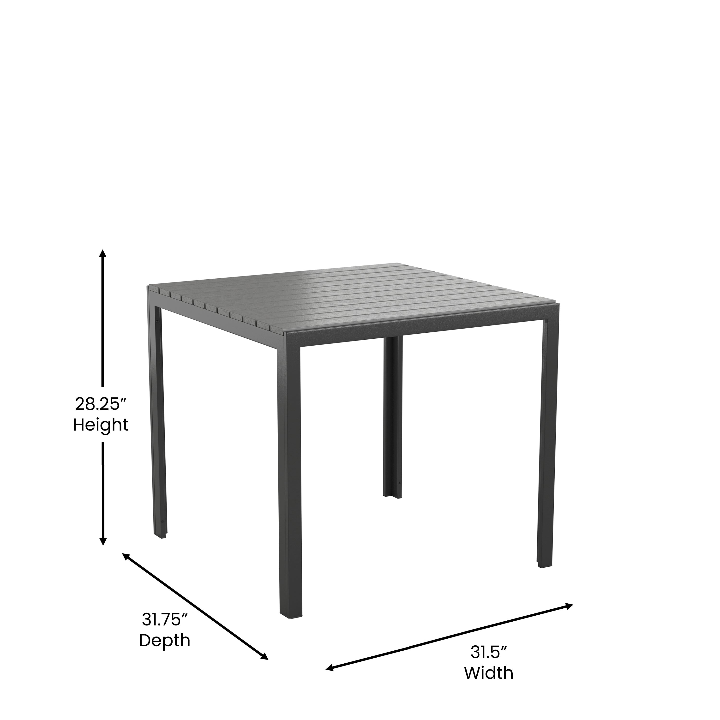 Harris Commercial Grade Indoor/Outdoor Black Square Steel Patio Dining Table for 4 with Black Poly Resin Slatted Top