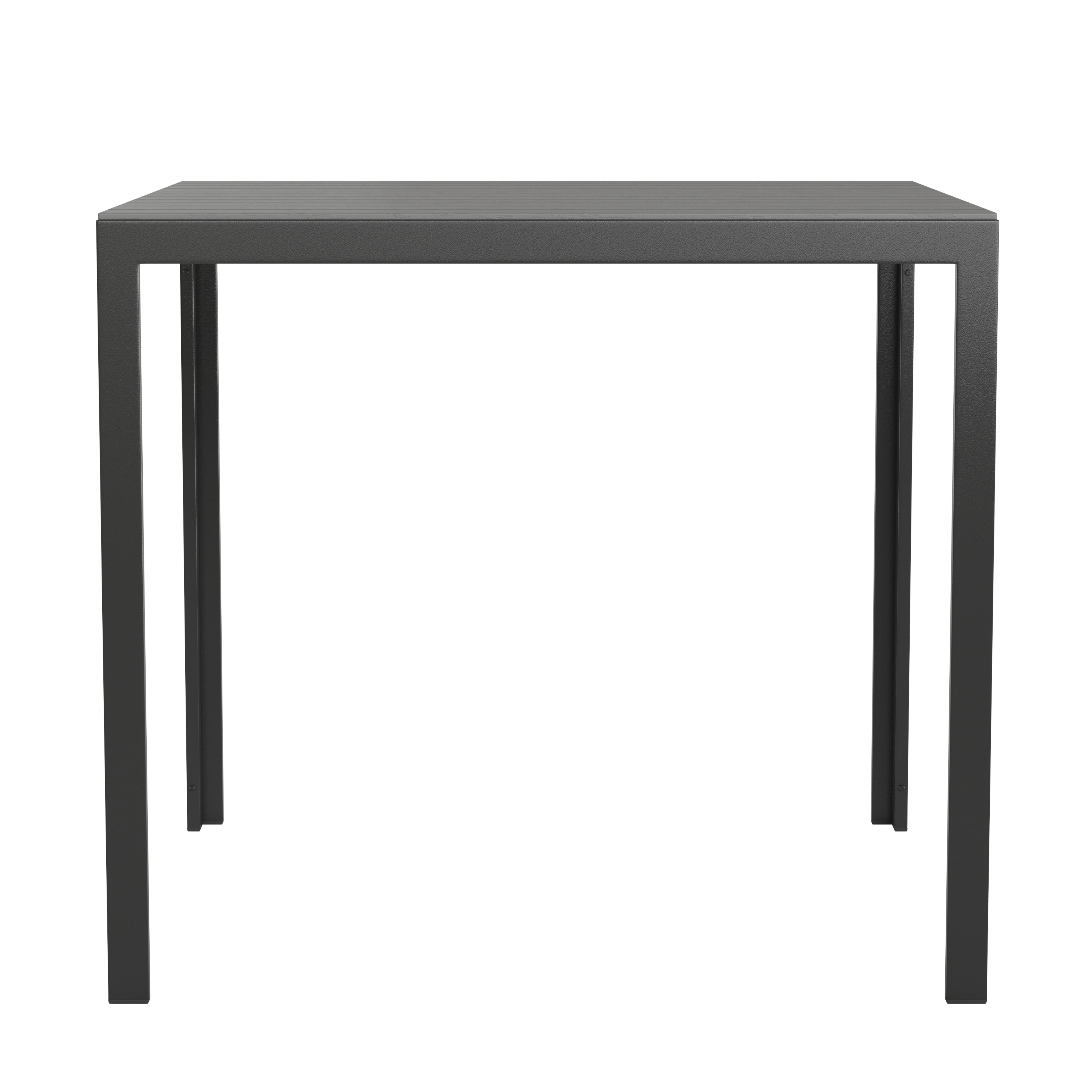 Harris Commercial Grade Indoor/Outdoor Black Square Steel Patio Dining Table for 4 with Black Poly Resin Slatted Top