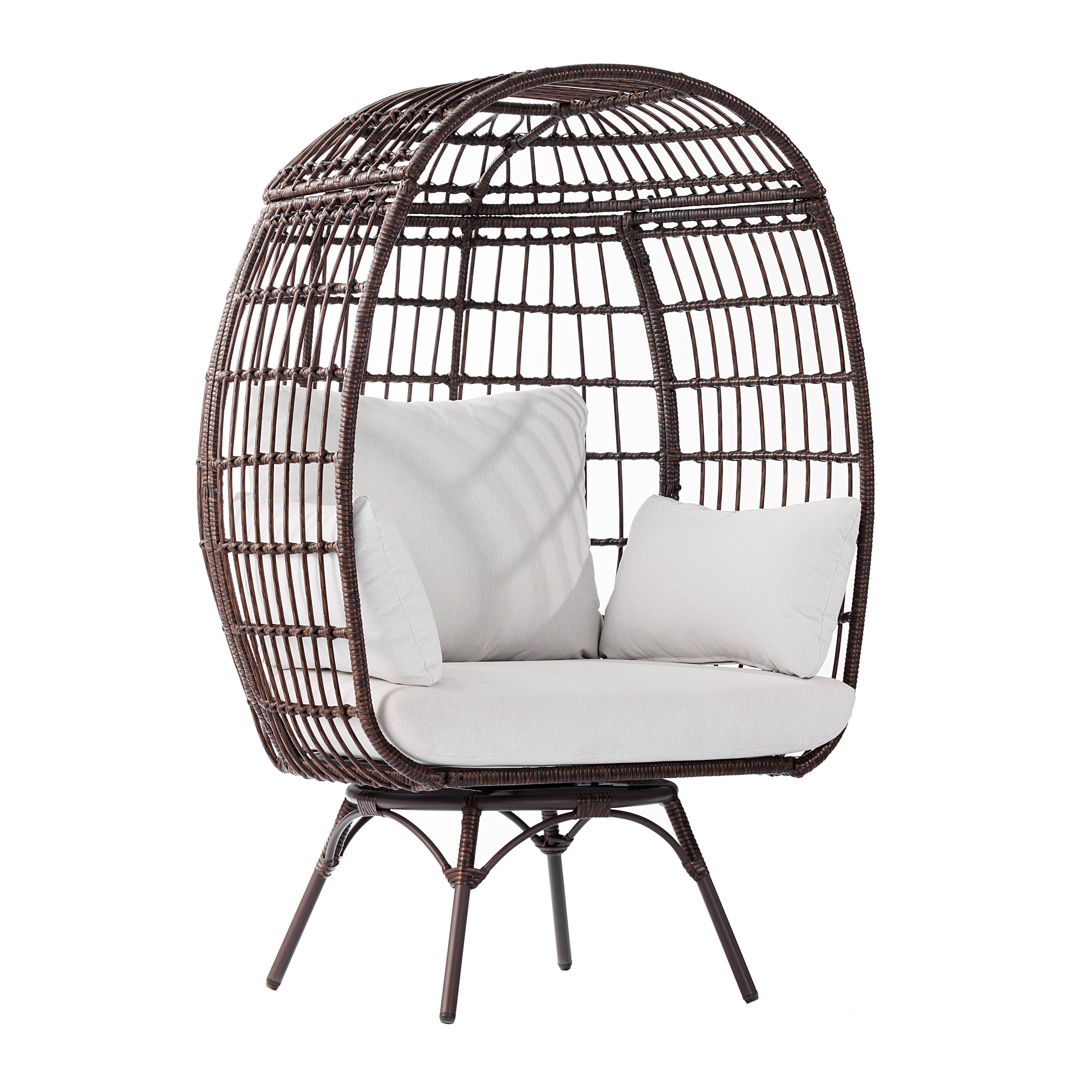 Zola Commercial Brown/Cream Indoor/Outdoor Oversized Wicker Egg Swivel Lounge Chair with 4 Cushions for Living Room, Patio, and Backyard Use