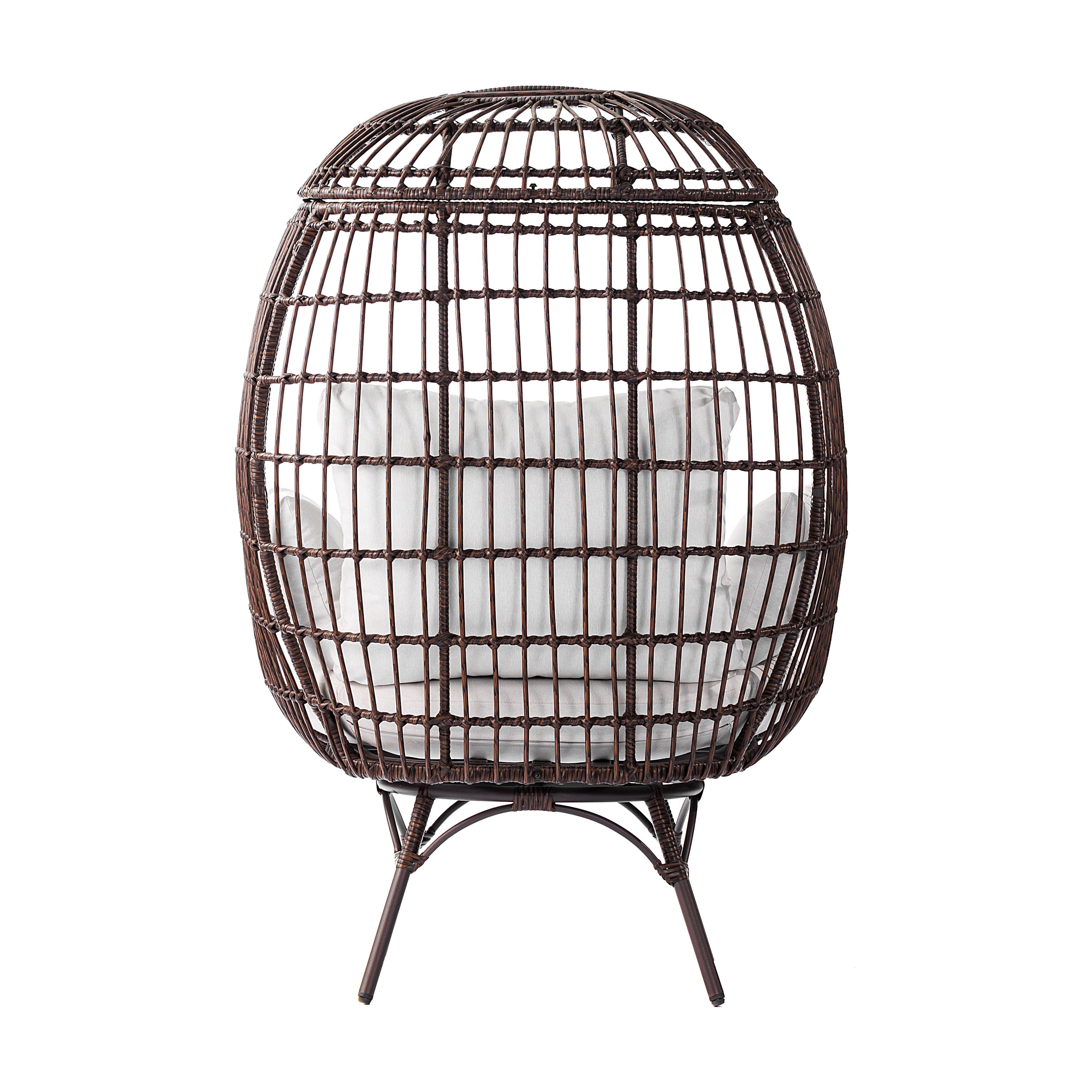Zola Commercial Brown/Cream Indoor/Outdoor Oversized Wicker Egg Swivel Lounge Chair with 4 Cushions for Living Room, Patio, and Backyard Use